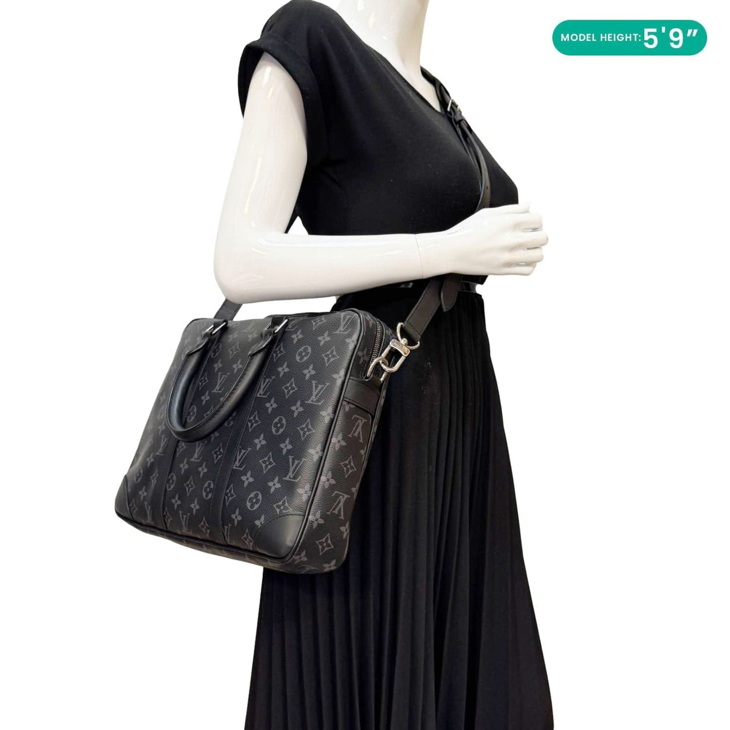 LOUIS VUITTON Porte Documents Voyage PM Monogram Eclipse Briefcase Bag Black