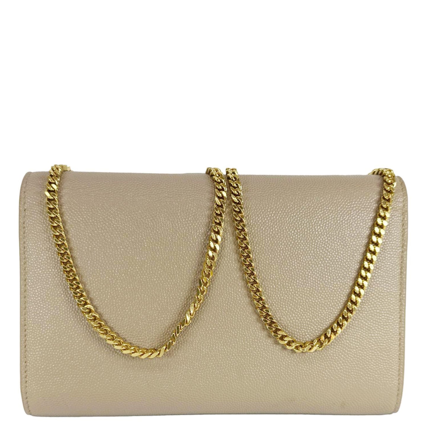 YVES SAINT LAURENT Uptown Grain De Poudre Leather Chain Wallet Cream