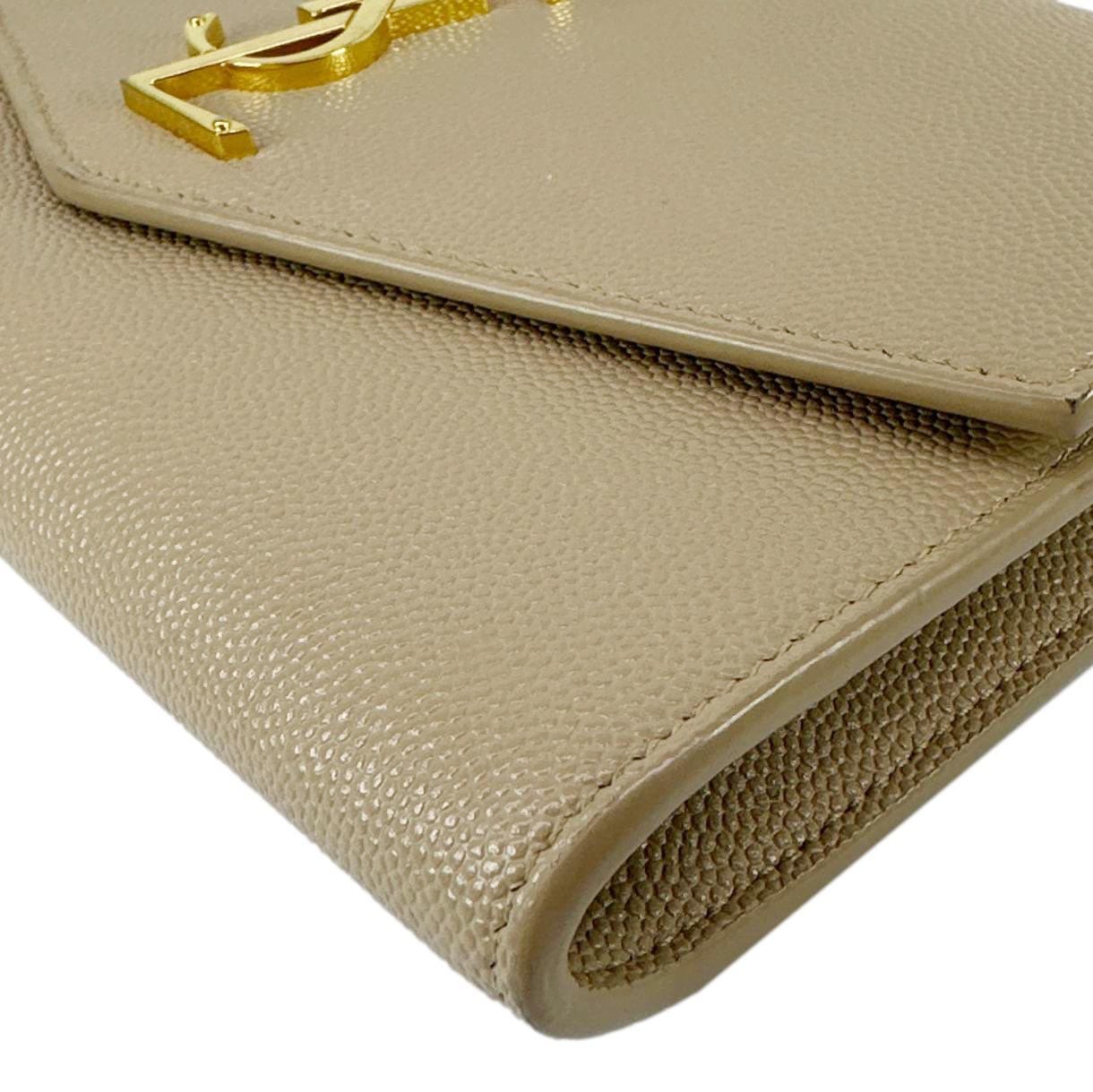 YVES SAINT LAURENT Uptown Grain De Poudre Leather Chain Wallet Cream