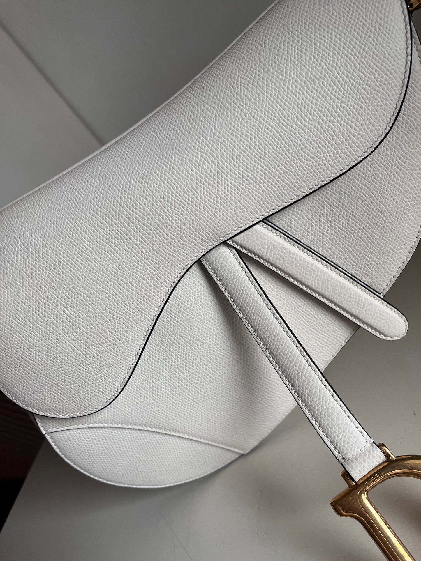 Dior Saddle White Medium Grained Leather Handbag