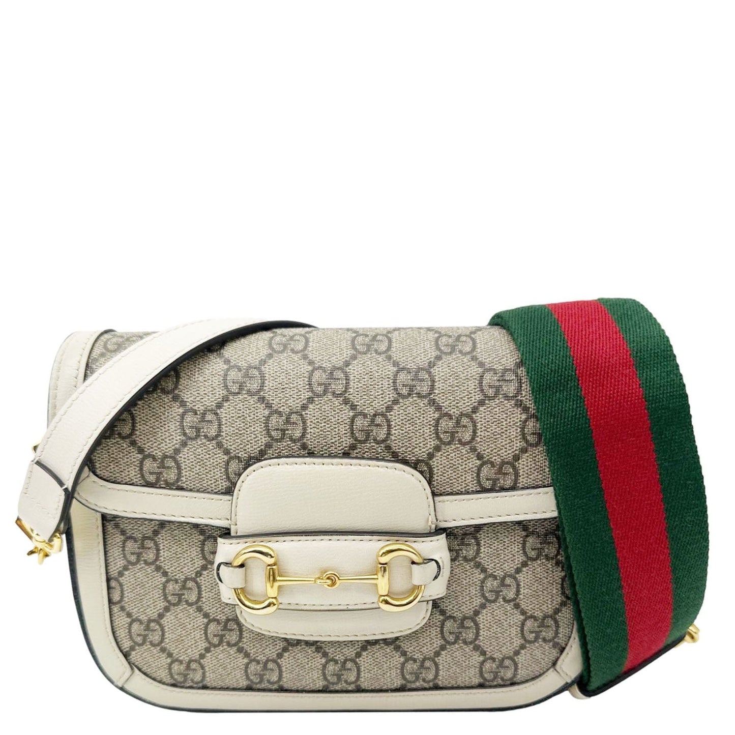 GUCCI Horsebit 1955 Flap Small GG Supreme Canvas Shoulder Bag Beige 658574