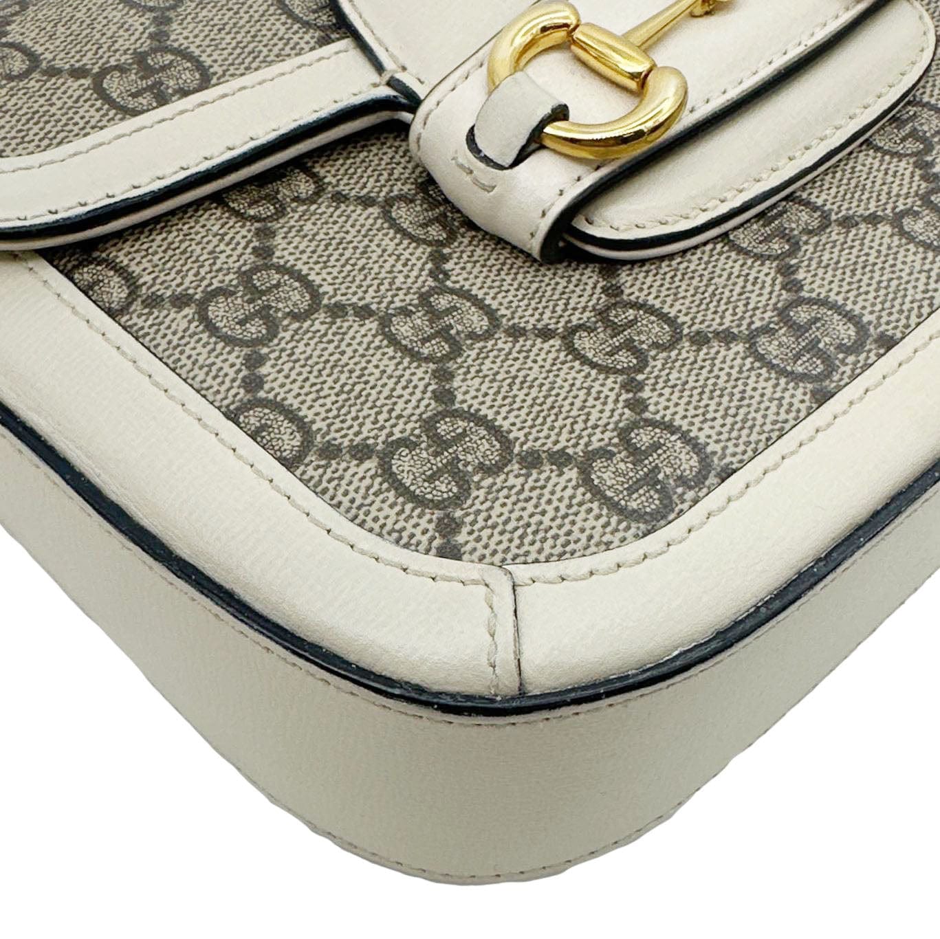 GUCCI Horsebit 1955 Flap Small GG Supreme Canvas Shoulder Bag Beige 658574