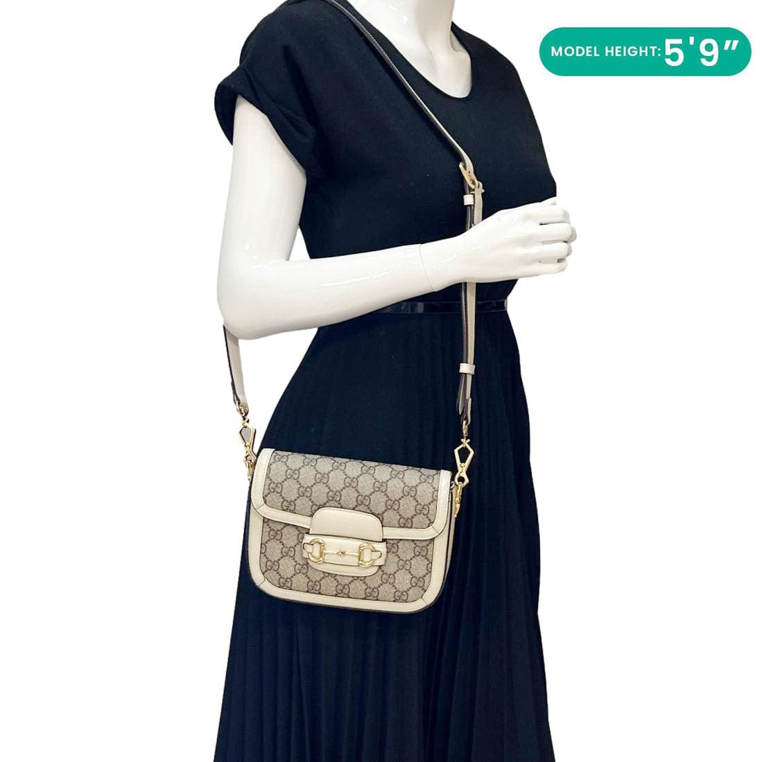 GUCCI Horsebit 1955 Flap Small GG Supreme Canvas Shoulder Bag Beige 658574