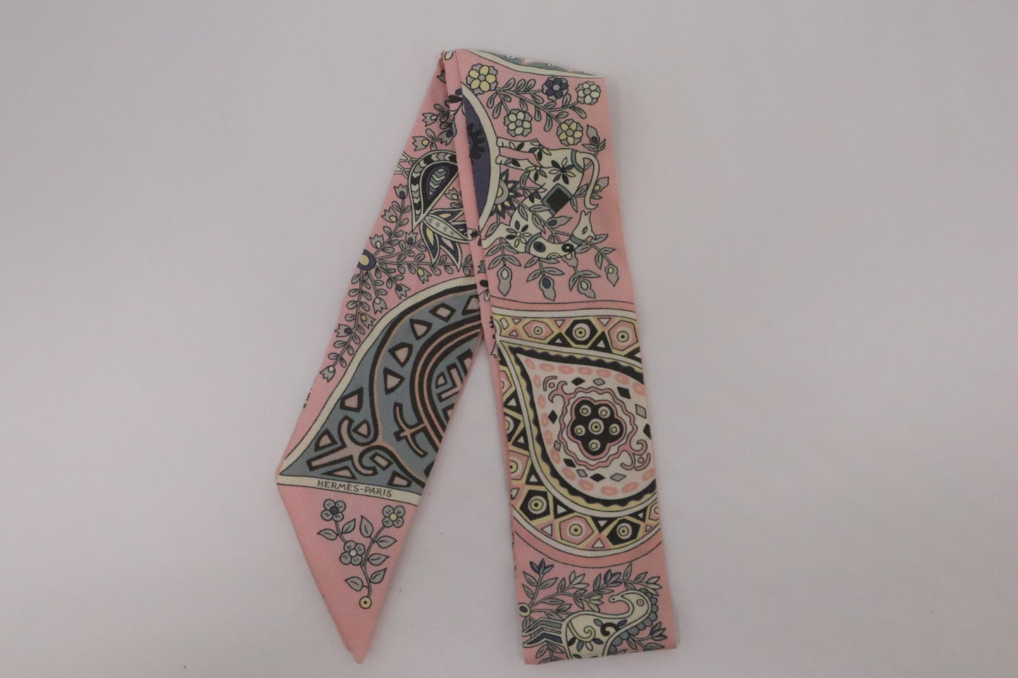 Hermes 'L'Arbre De Vie' Twilly in Pink Silk