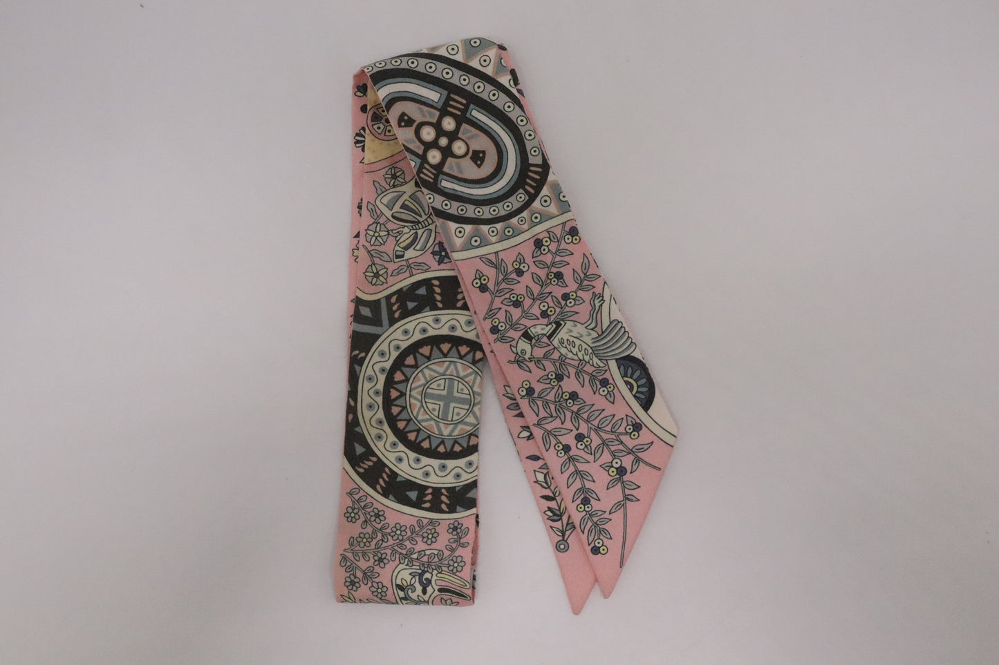 Hermes 'L'Arbre De Vie' Twilly in Pink Silk