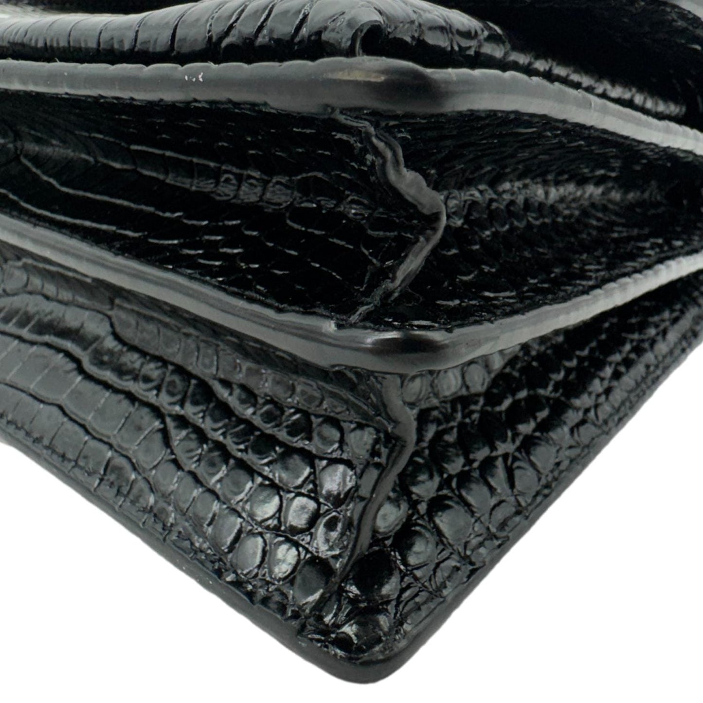 YVES SAINT LAURENT Monogram Sunset Medium Crocodile Embossed Leather Shoulder Bag Black