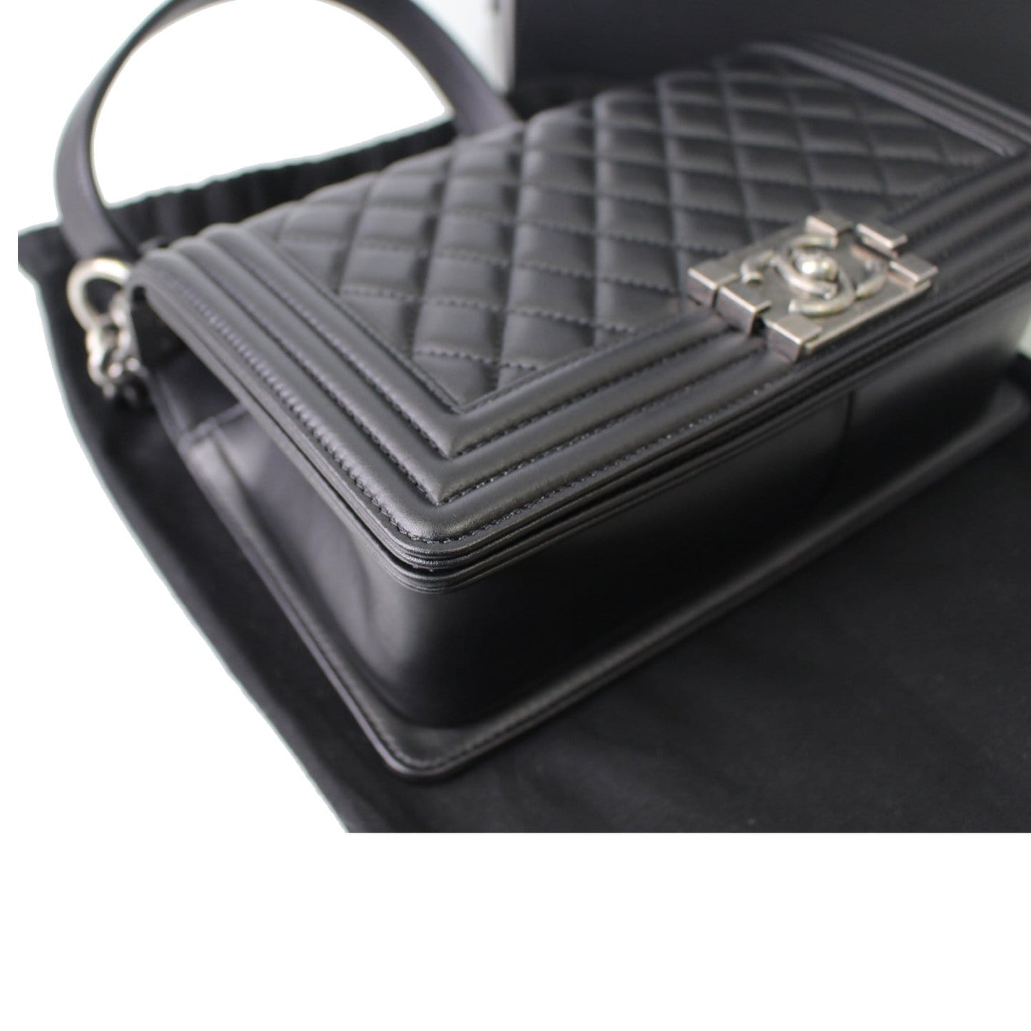 CHANEL Boy Medium Lambskin Leather Shoulder Bag Black