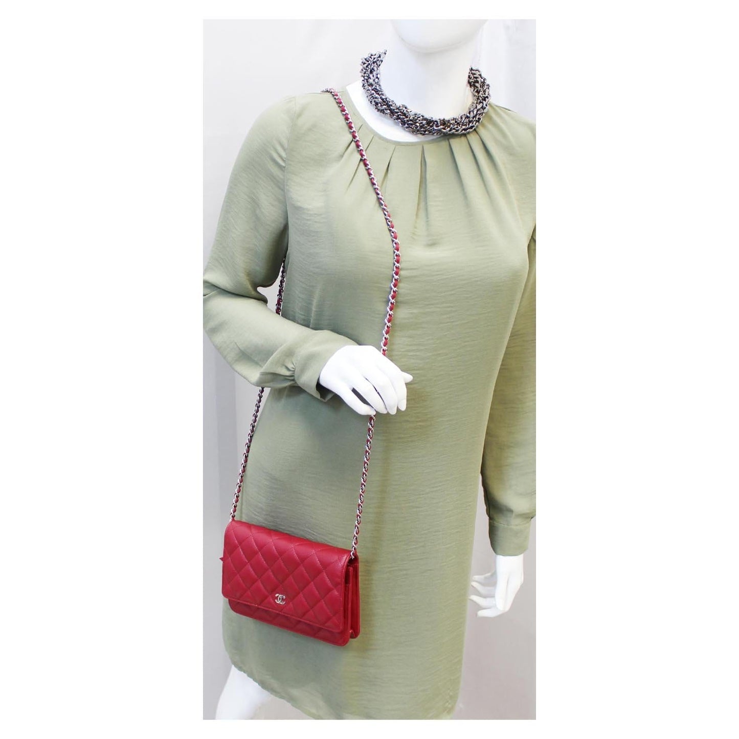 CHANEL Wallet On Chain WOC Clutch Crossbody Bag Red