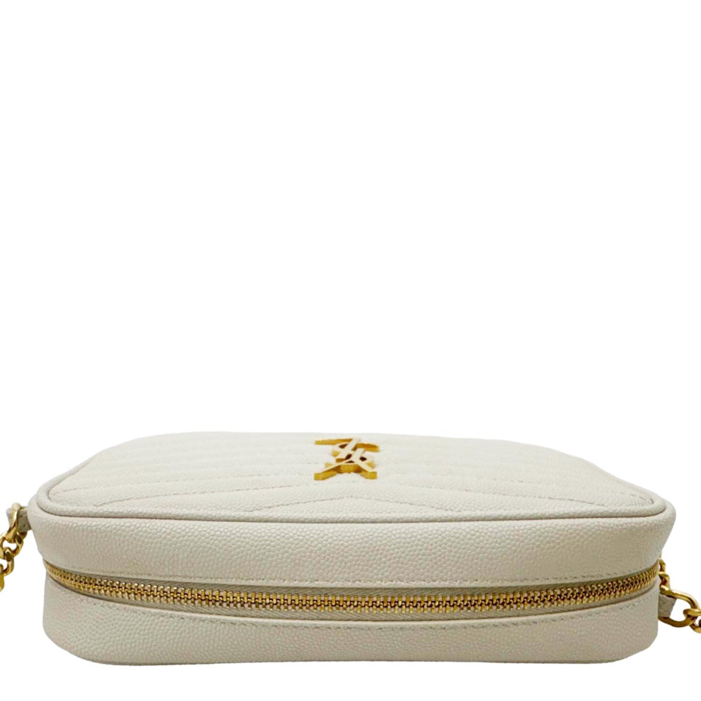 YVES SAINT LAURENT Lou Mini Chevron Leather Camera Crossbody Bag Off White