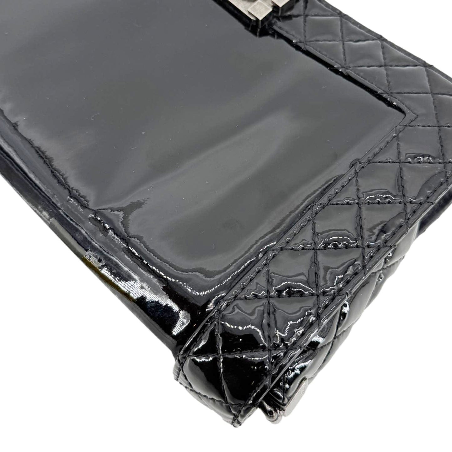 CHANEL Boy Reverso Flap Medium Patent Leather Crossbody Bag Black