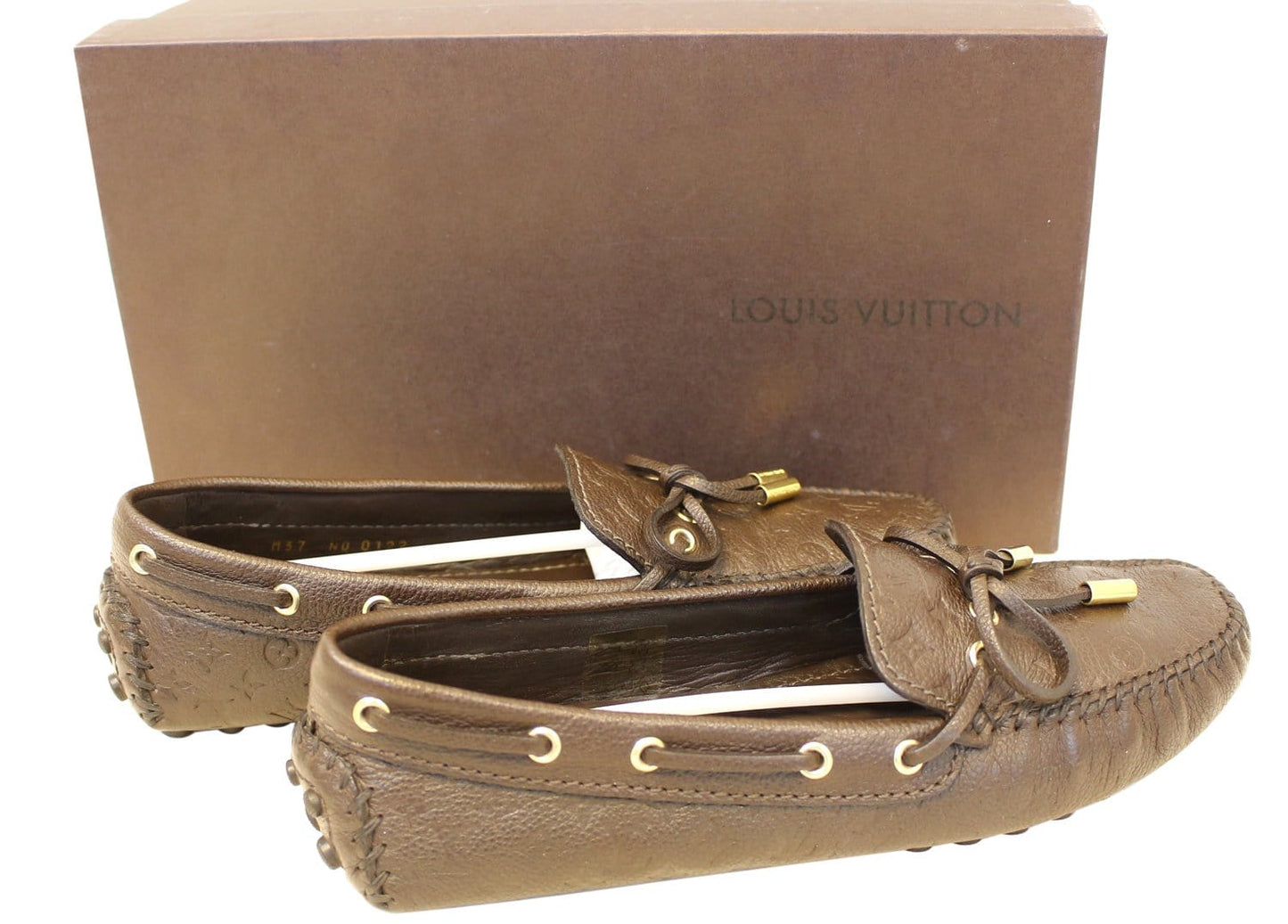 LOUIS VUITTON Gloria Flat Loafers Monogram Embossed Size 37
