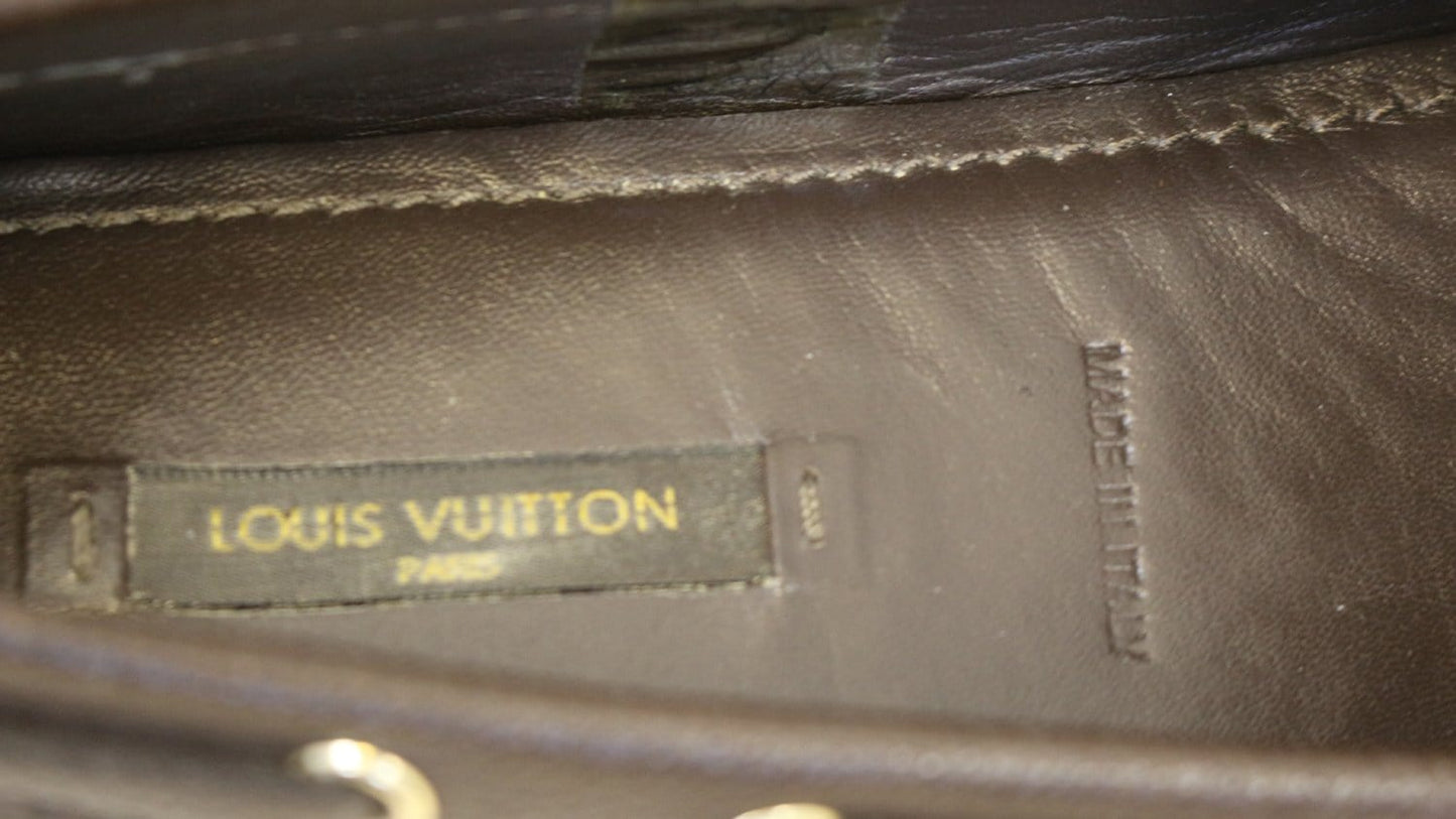 LOUIS VUITTON Gloria Flat Loafers Monogram Embossed Size 37