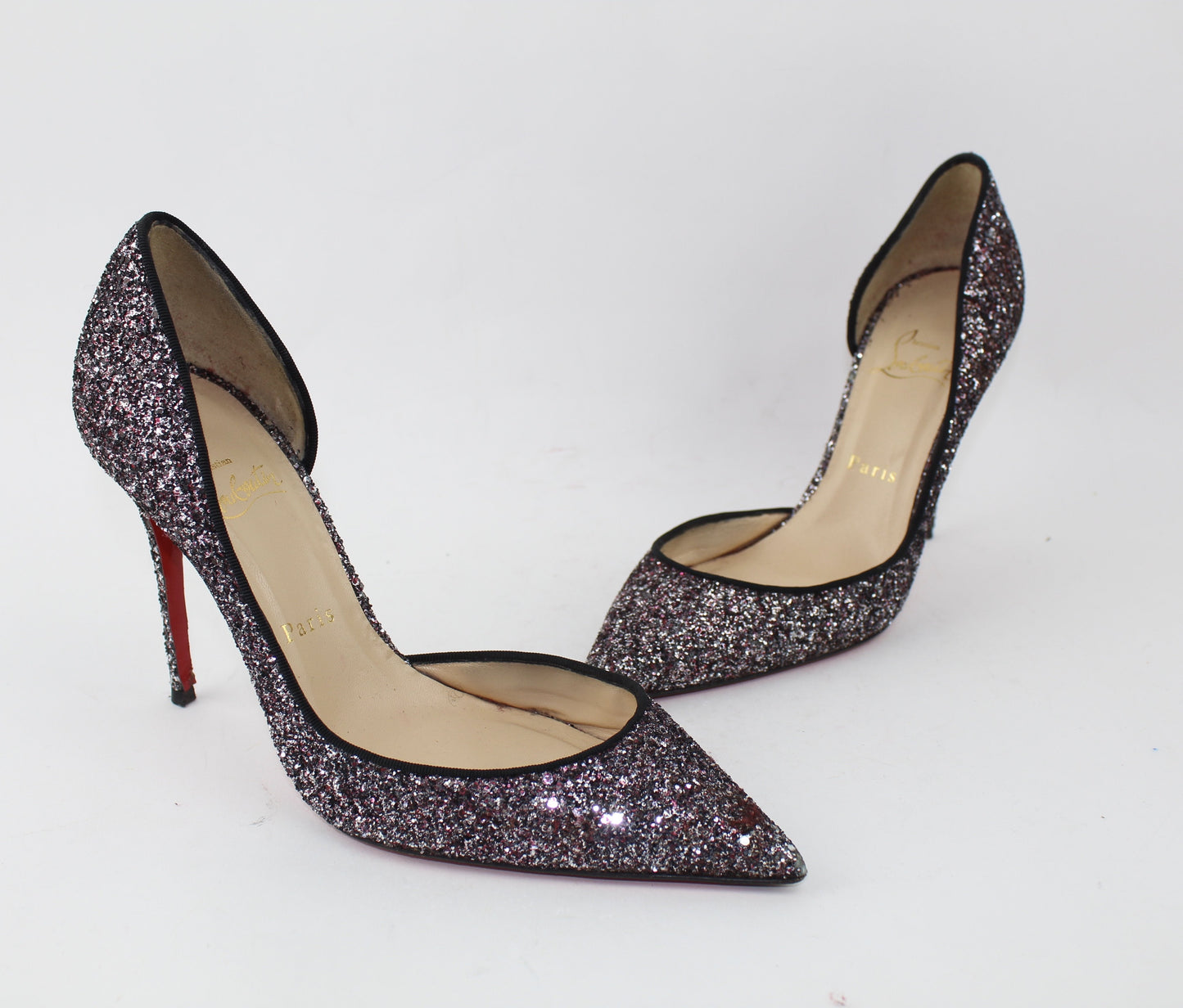 CHRISTIAN LOUBOUTIN IRIZA HALF D'ORSAY GLITTER PUMP SIZE 38.5