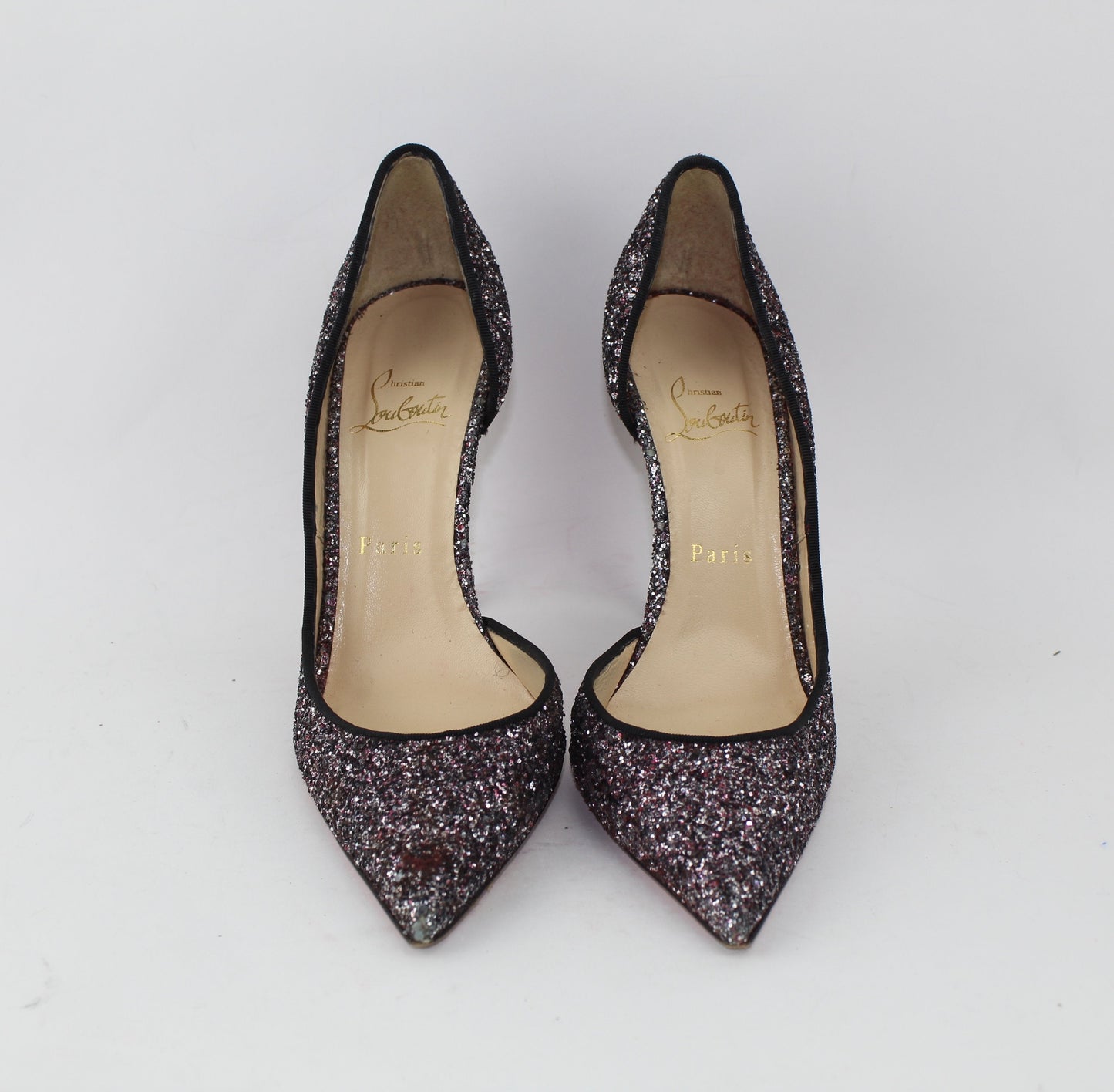 CHRISTIAN LOUBOUTIN IRIZA HALF D'ORSAY GLITTER PUMP SIZE 38.5