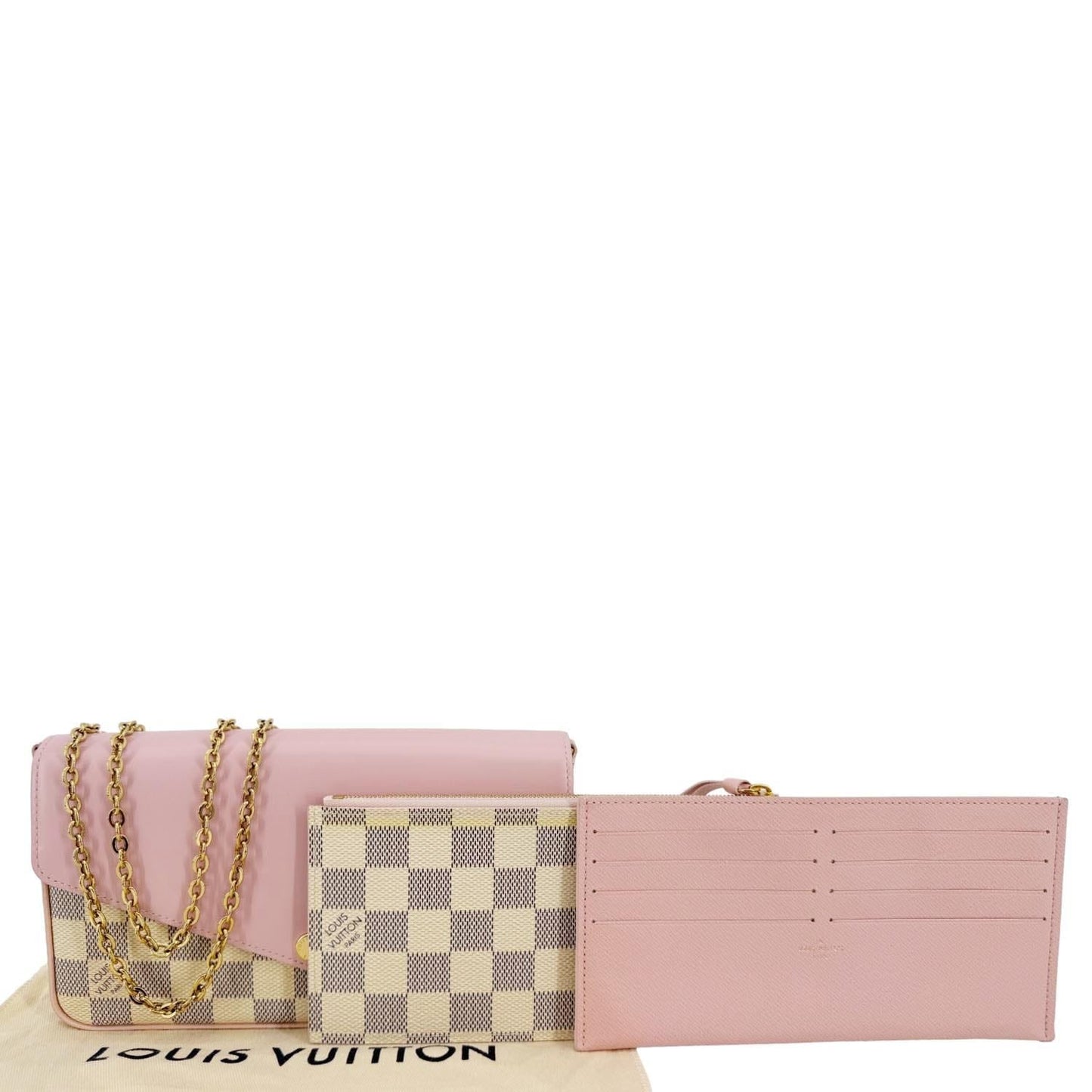 LOUIS VUITTON Felicie Pochette Damier Azur Calfskin Crossbody Bag Eau De Rose
