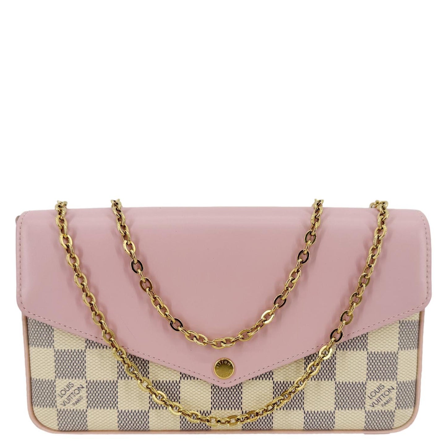 LOUIS VUITTON Felicie Pochette Damier Azur Calfskin Crossbody Bag Eau De Rose