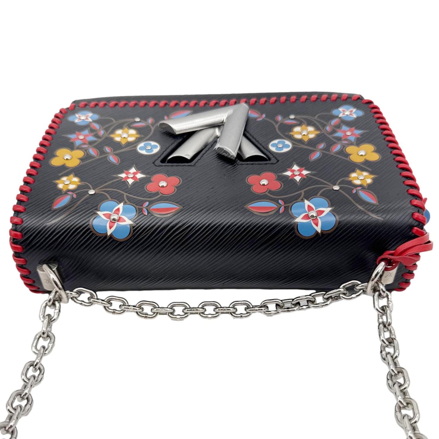 LOUIS VUITTON Twist MM Epi Leather Blooming Flowers Chain Crossbody Bag Black