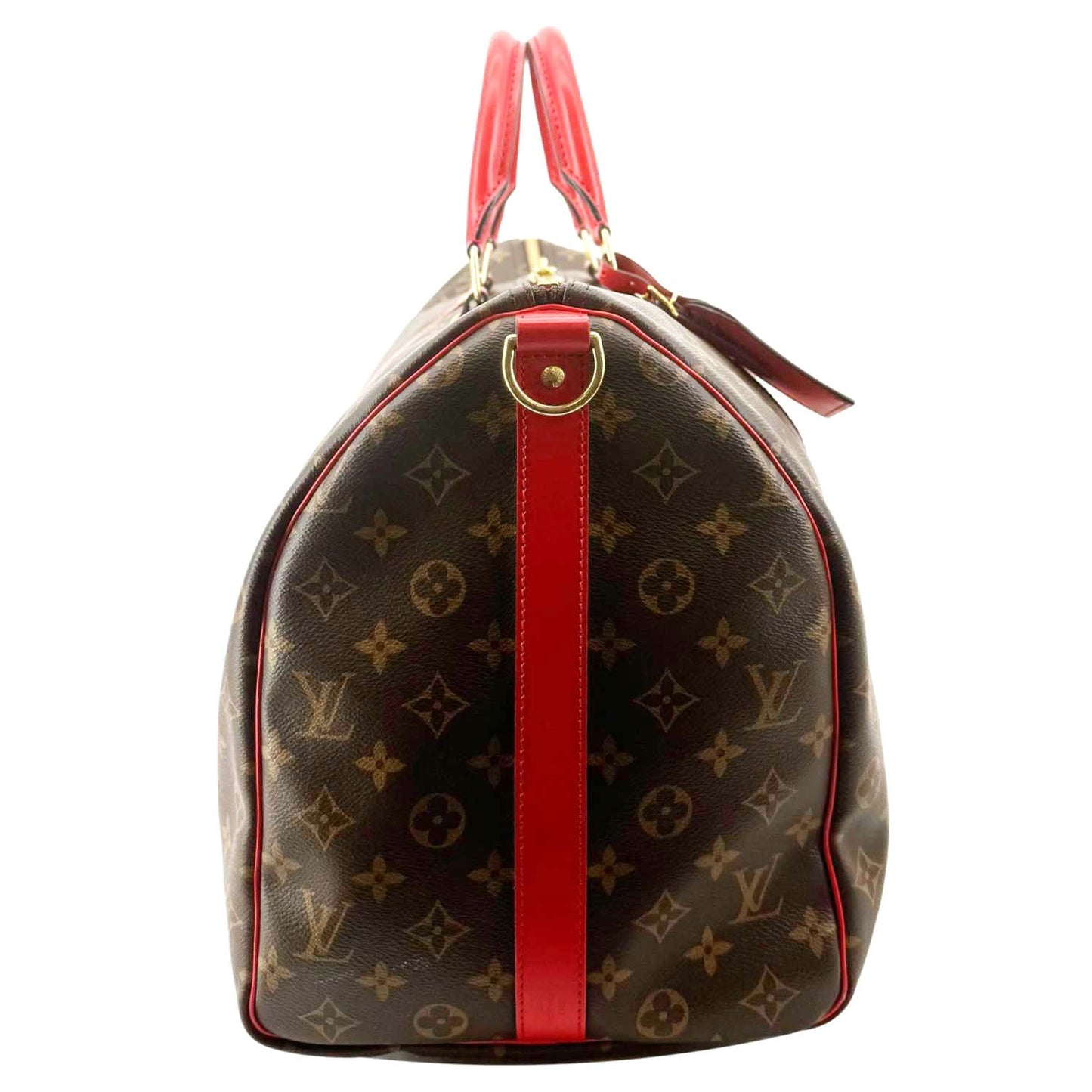 LOUIS VUITTON Keepall 50 Bandoulière Monogram Canvas Travel Bag Coquelicot