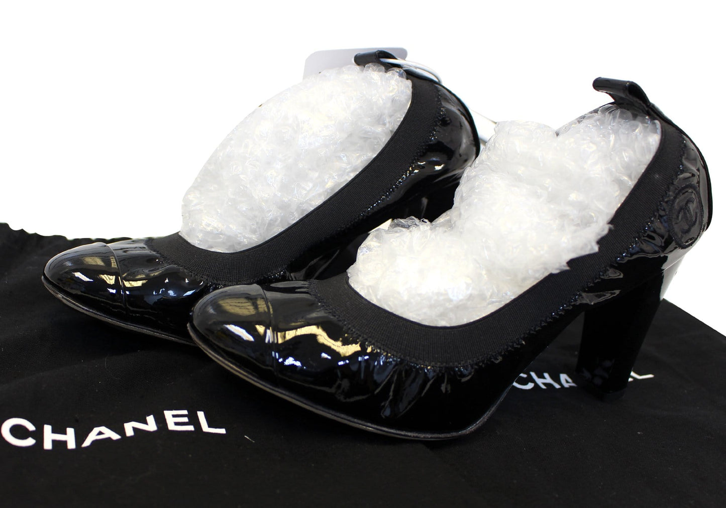 CHANEL Black Leather Elastic Ballet Pumps Size 36