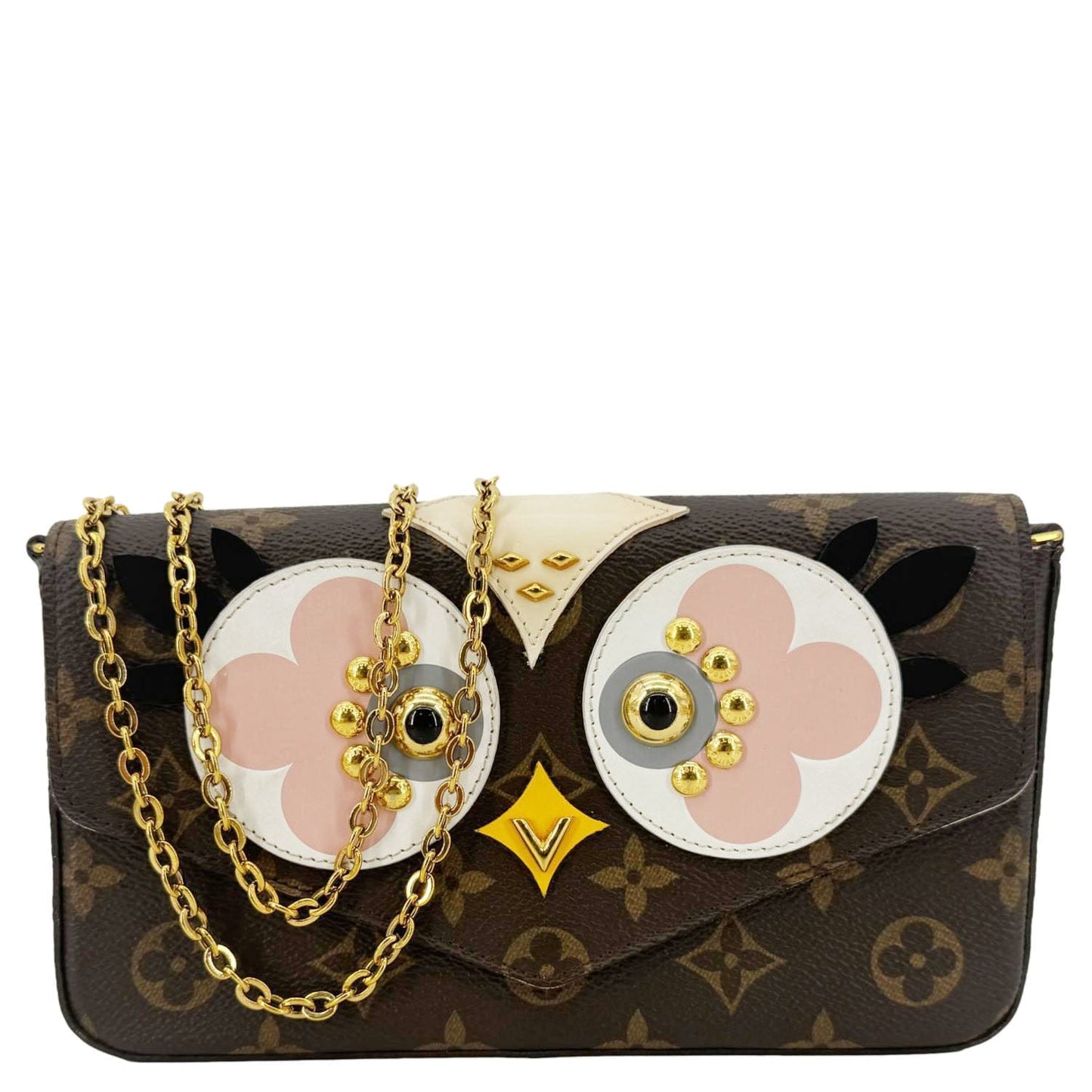 LOUIS VUITTON Felicie Pochette Lovely Birds Monogram Canvas Crossbody Bag Brown