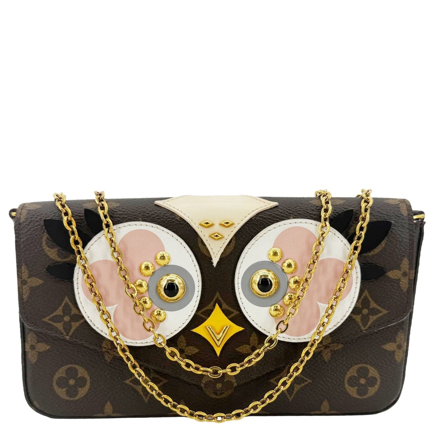 LOUIS VUITTON Felicie Pochette Lovely Birds Monogram Canvas Crossbody Bag Brown