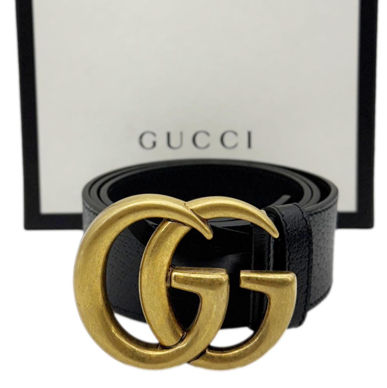 GUCCI Double G buckle Marmont Reversible Leather Belt Black 406831 Size 85.34