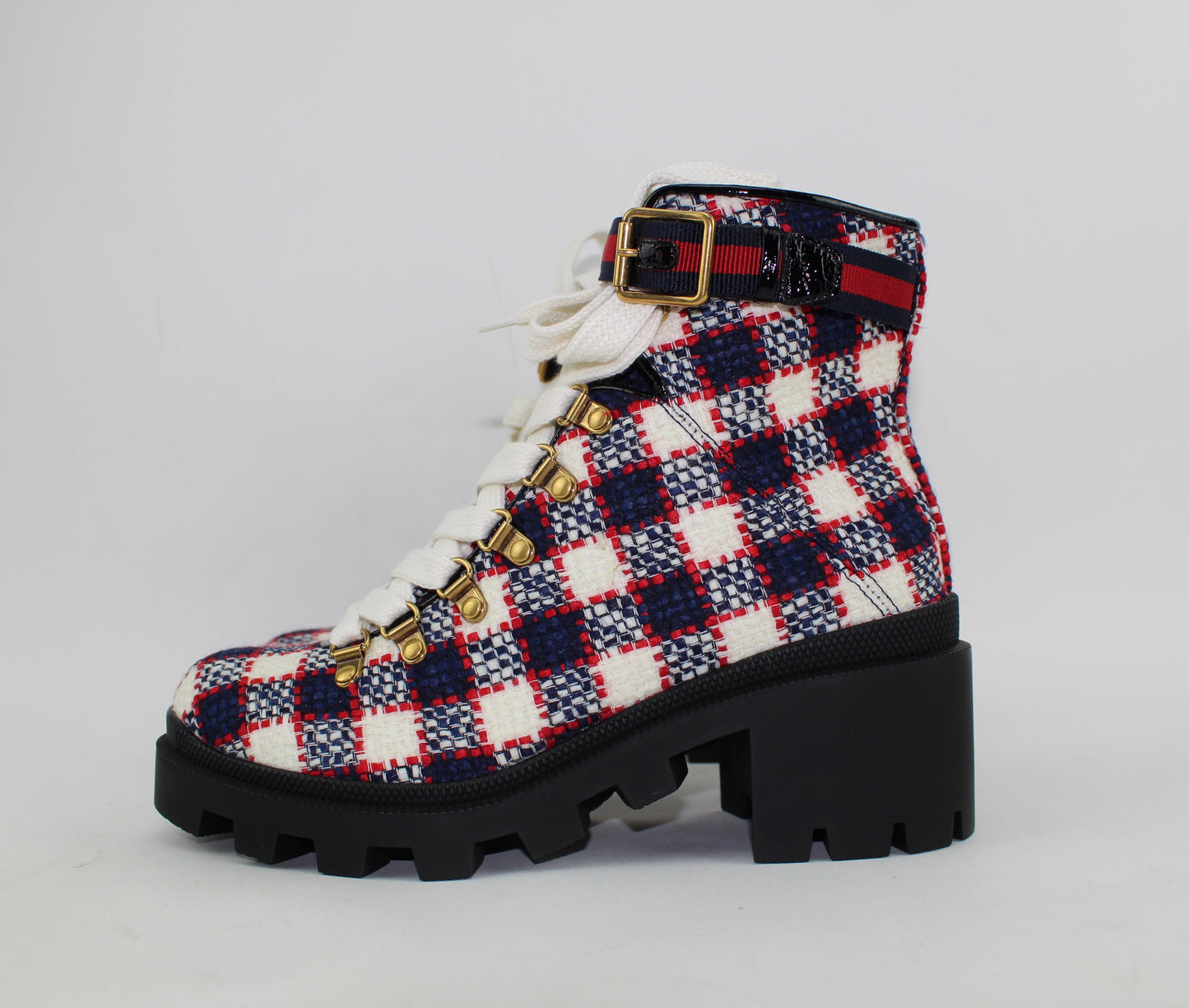 GUCCI CHECK TWEED ANKLE BOOT SIZE 38