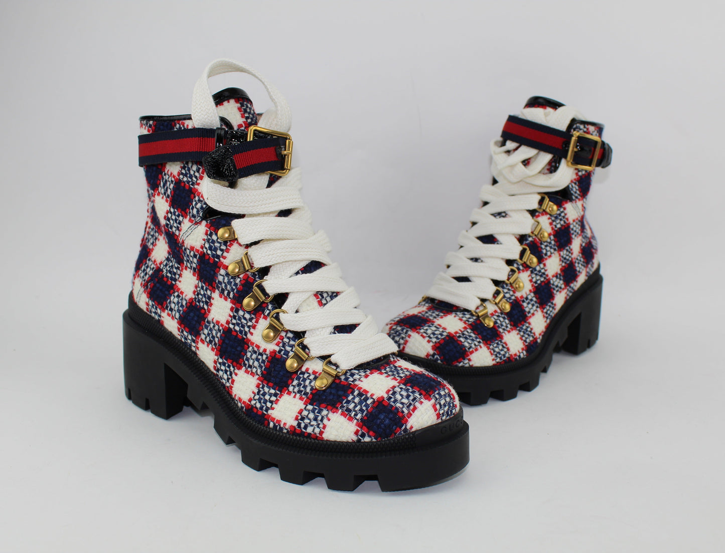 GUCCI CHECK TWEED ANKLE BOOT SIZE 38