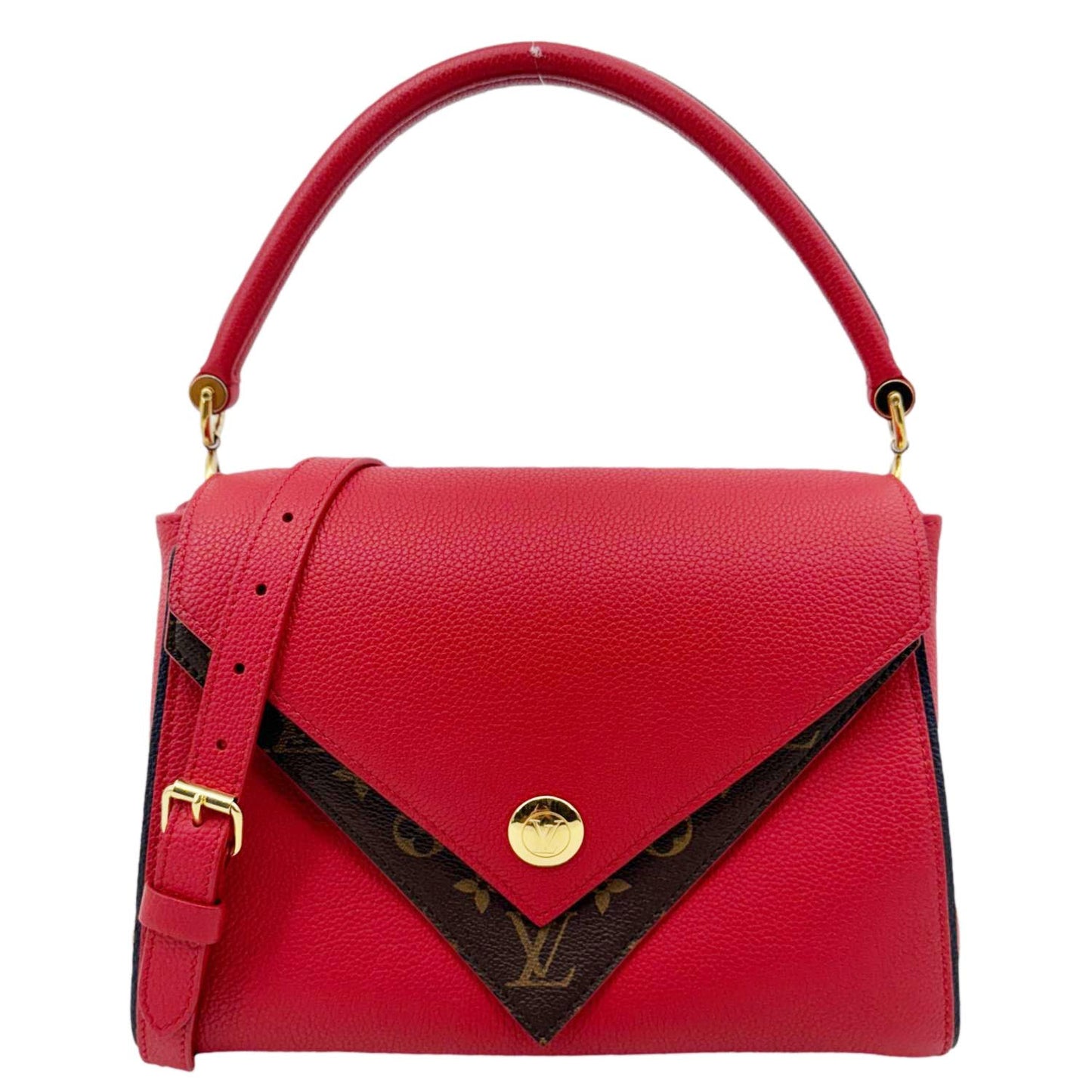 LOUIS VUITTON Double V Grained Leather Monogram Shoulder Bag Rubis