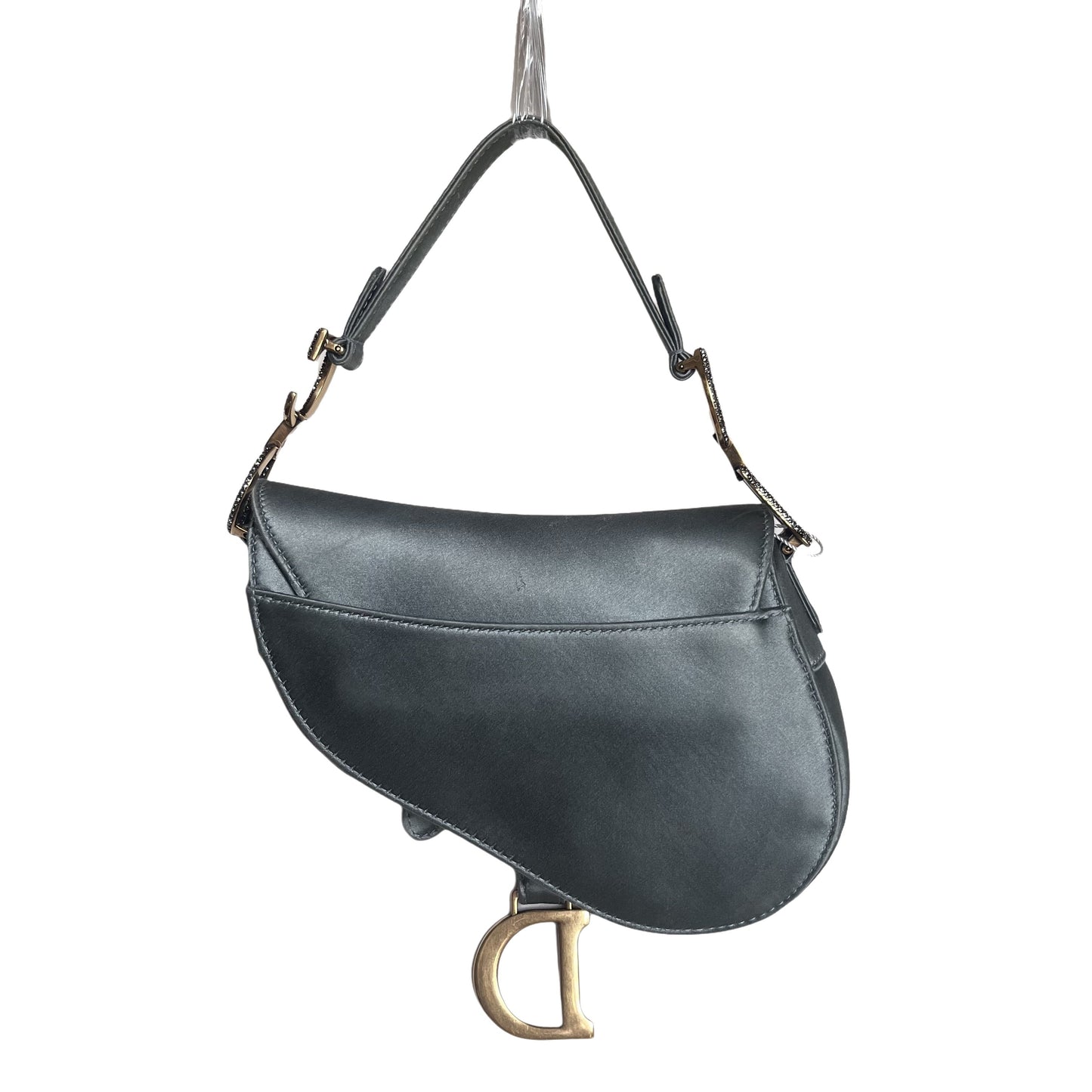 Dior Saddle Mini Silk Blue Grey with Crystal Embedded Buckles