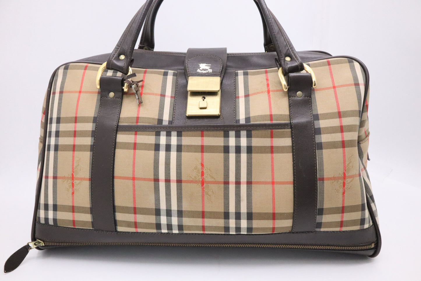 Burberry Duffle Bag with Shoes Compartment in Brown Checked Canvas