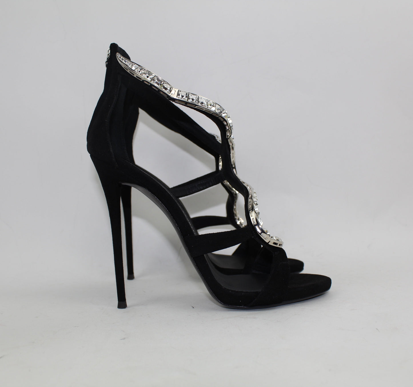 GIUSEPPE ZANOTTI CRYSTAL EMBELLISHED SUEDE SANDALS