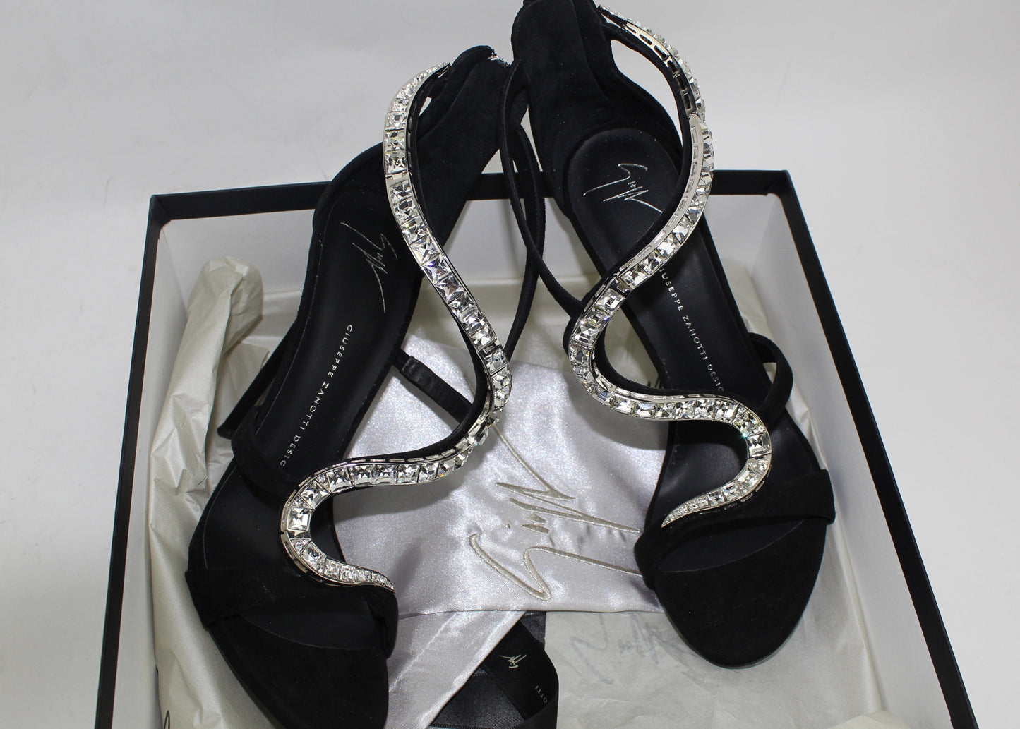 GIUSEPPE ZANOTTI CRYSTAL EMBELLISHED SUEDE SANDALS