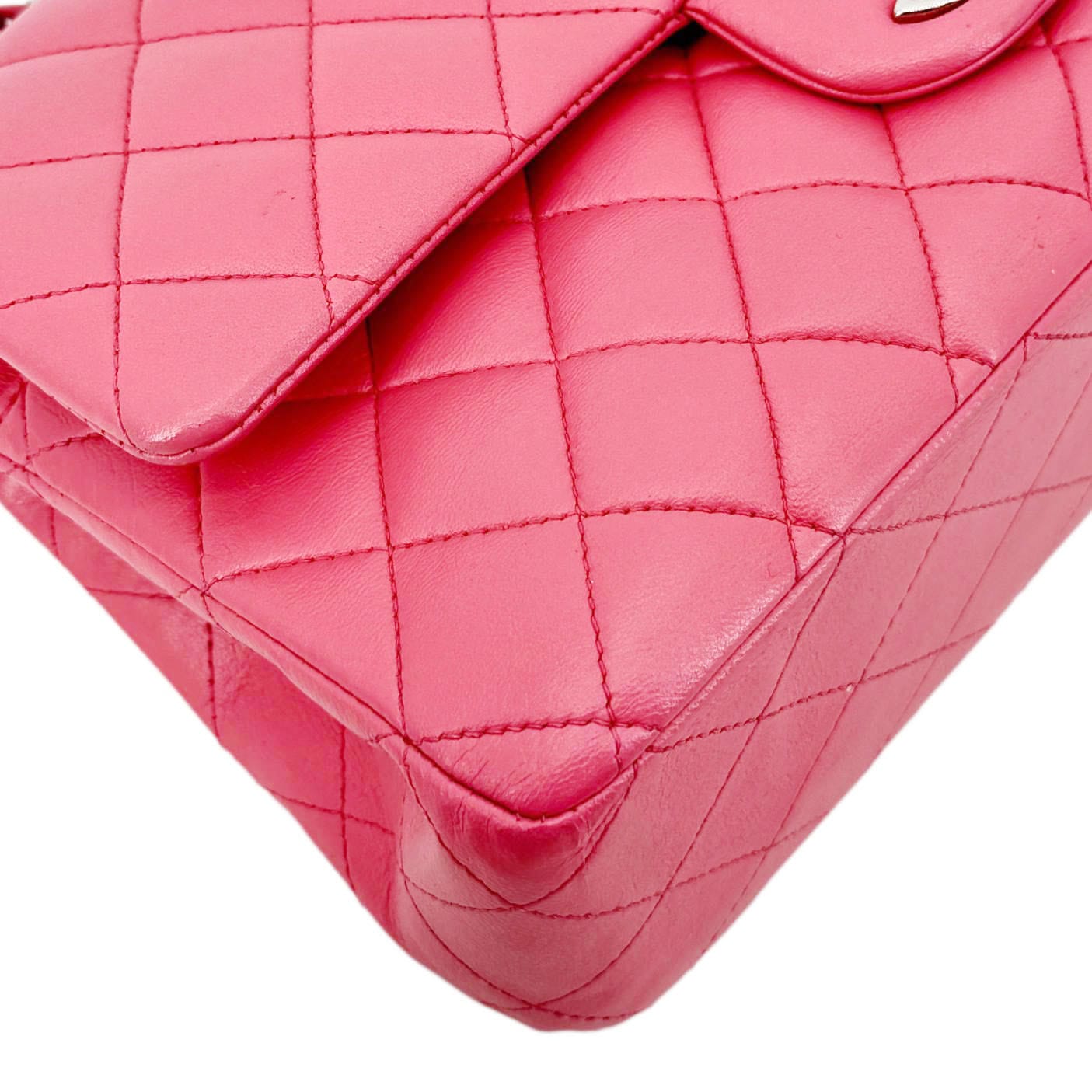 CHANEL Classic Double Flap Medium  Quilted Leather Shoulder Bag Salmon Pink