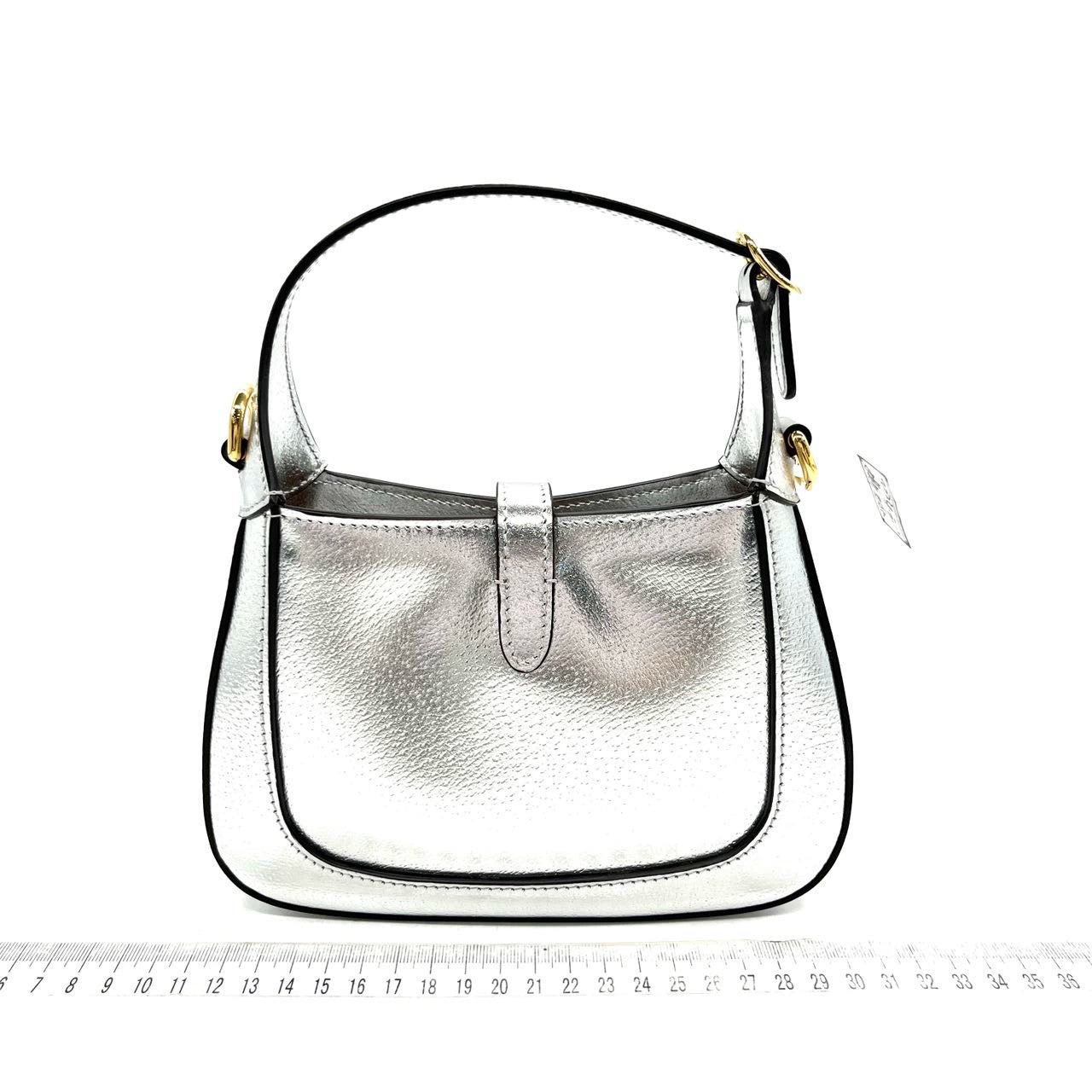 Gucci Jackie 1961 Mini Silver LamÃ© Leather Bag with Chain Strap