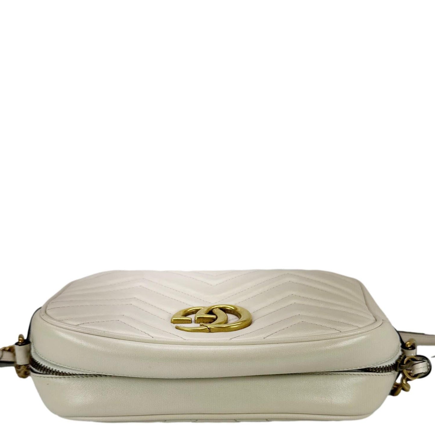 GUCCI GG Marmont Small Matelasse Chevron Leather Camera Bag Off White 447632