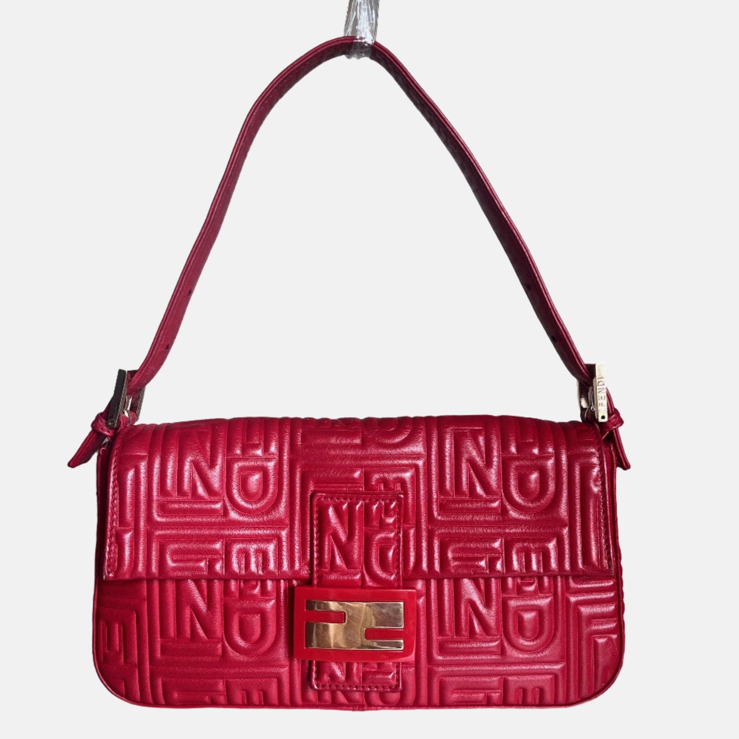Fendi Baguette 1997 Re-edition 3D Embossed Red Leather Shoulder bag