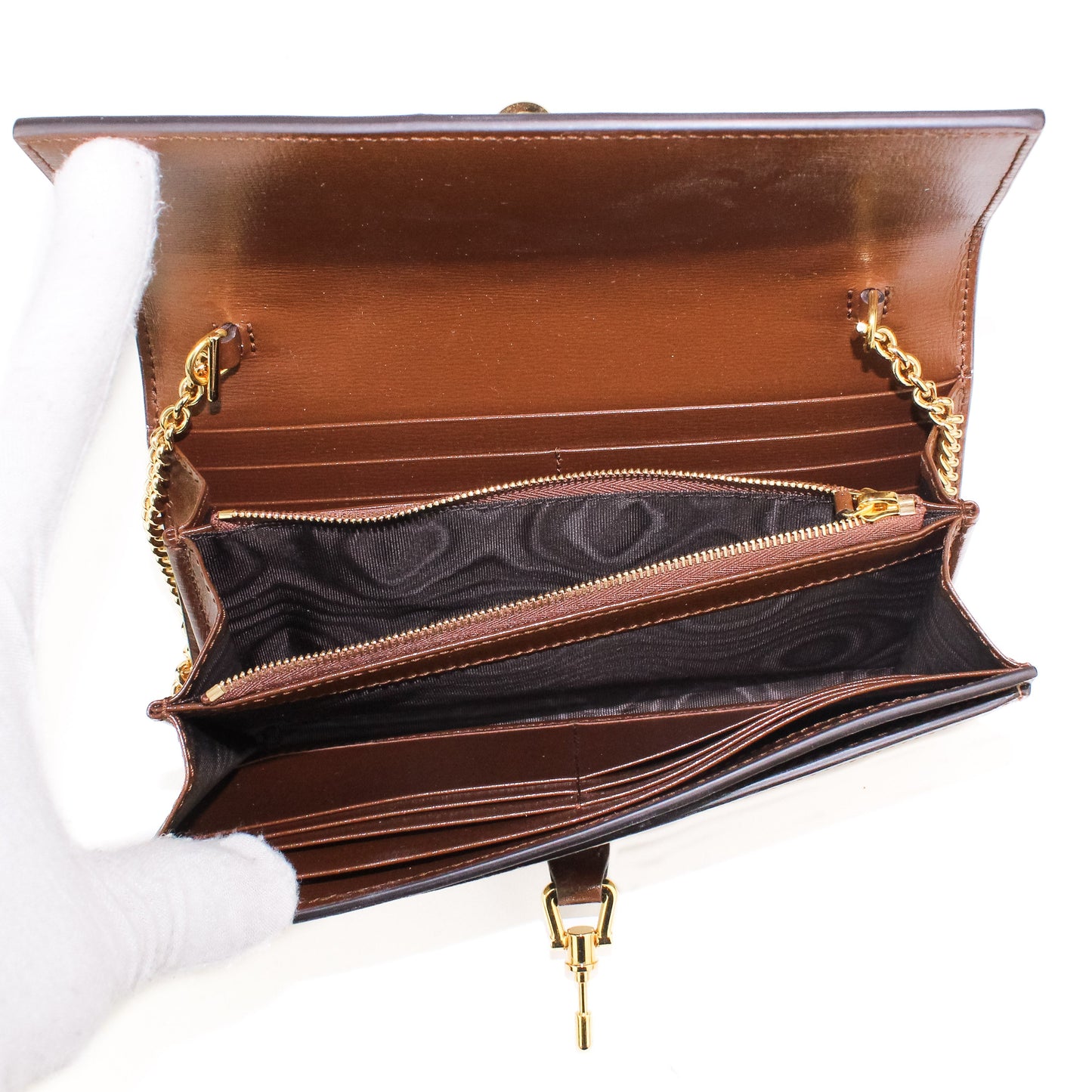 Gucci Jackie Chain Wallet in Beige and Ebony GG Supreme