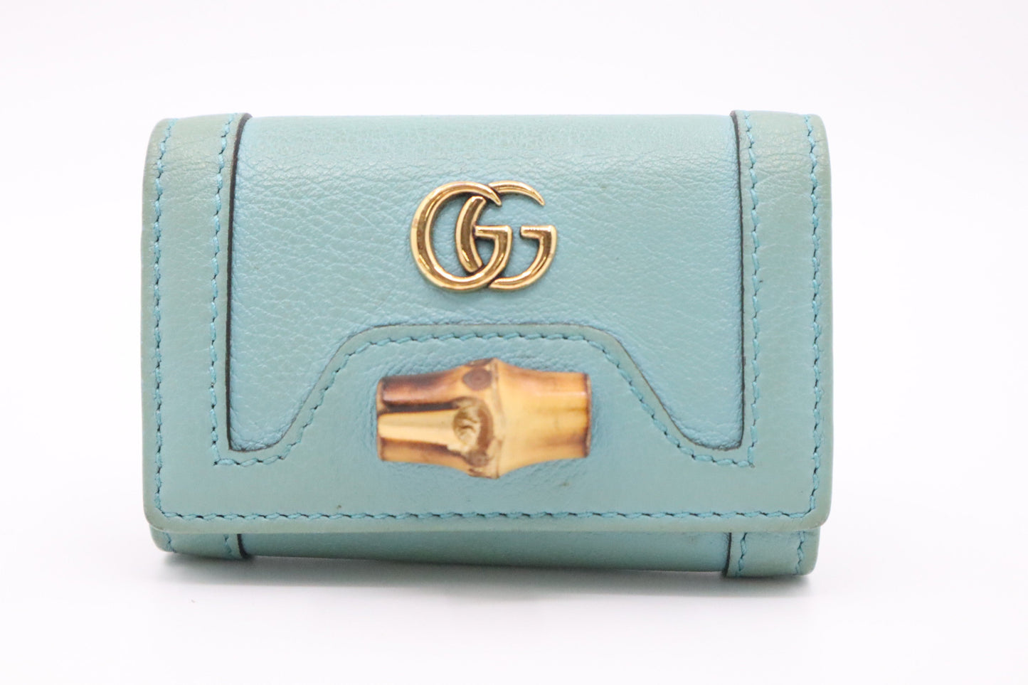 GG Marmont Bamboo Key Case in Turquoise Leather