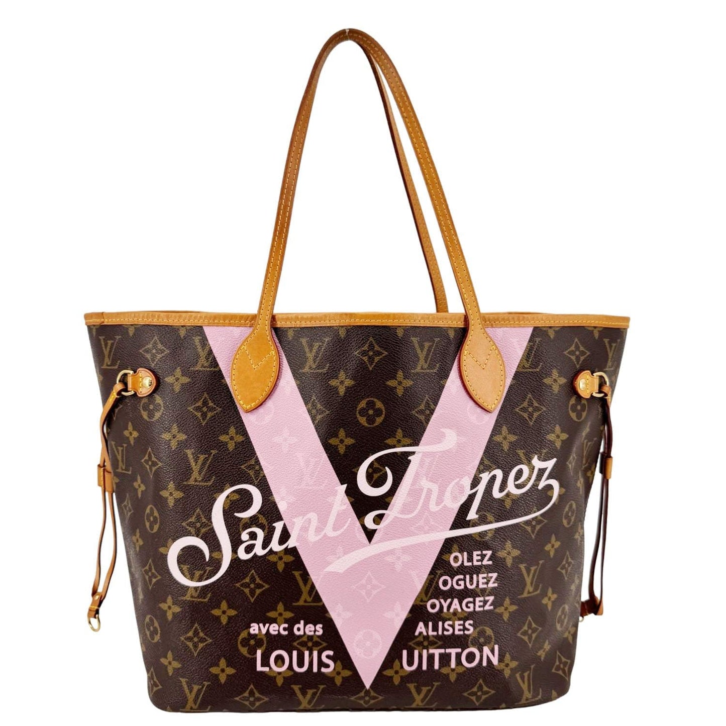 LOUIS VUITTON Neverfull Saint Tropez Monogram Canvas Tote Bag Rose Ballerine