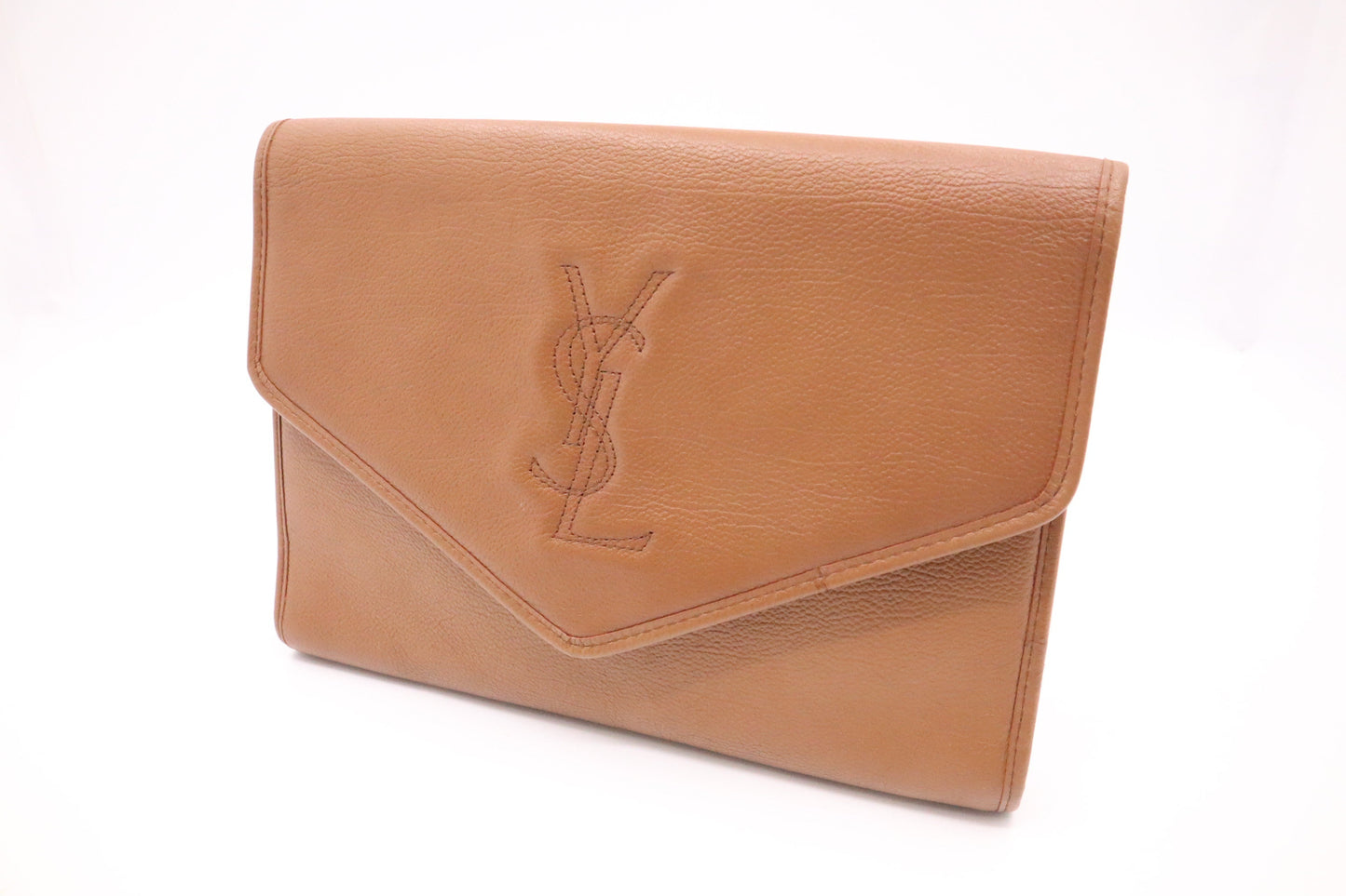 YSL Saint Laurent Clutch in Brown Leather