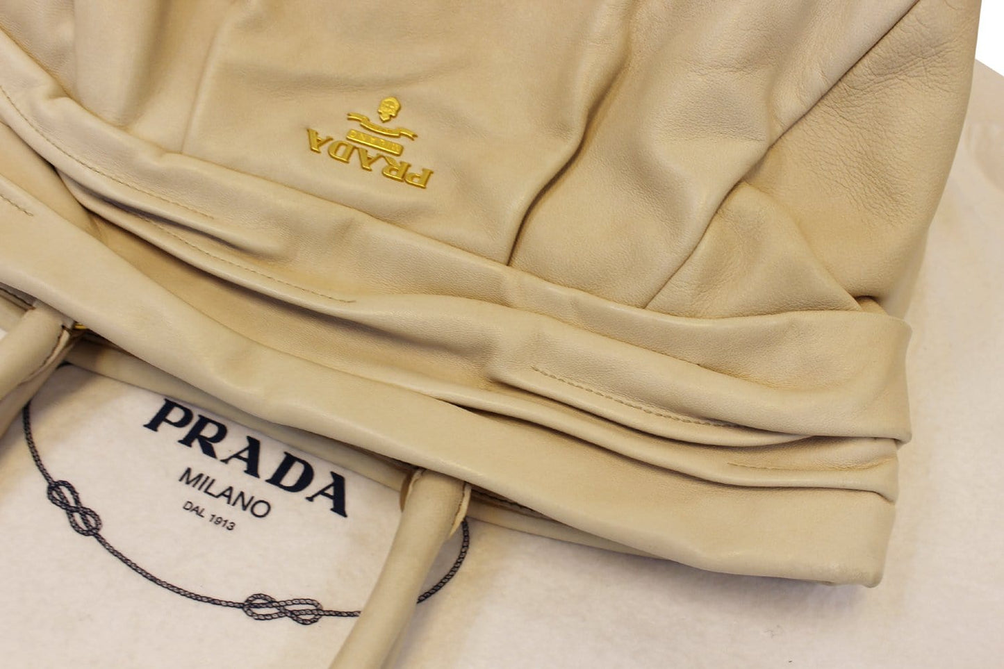 PRADA Nappa Frills Shopping Beige Leather Tote Bag - Last Call