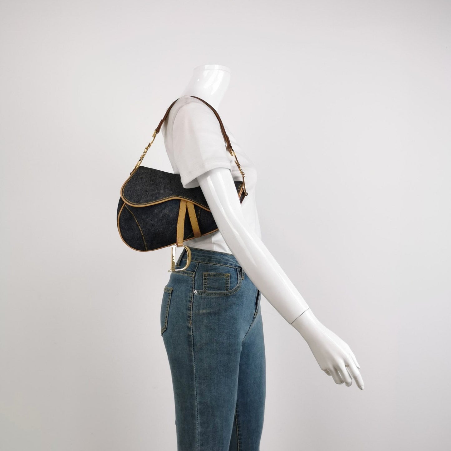 Dior Saddle Vintage Navy Denim with Silk Lining and Leather Trim