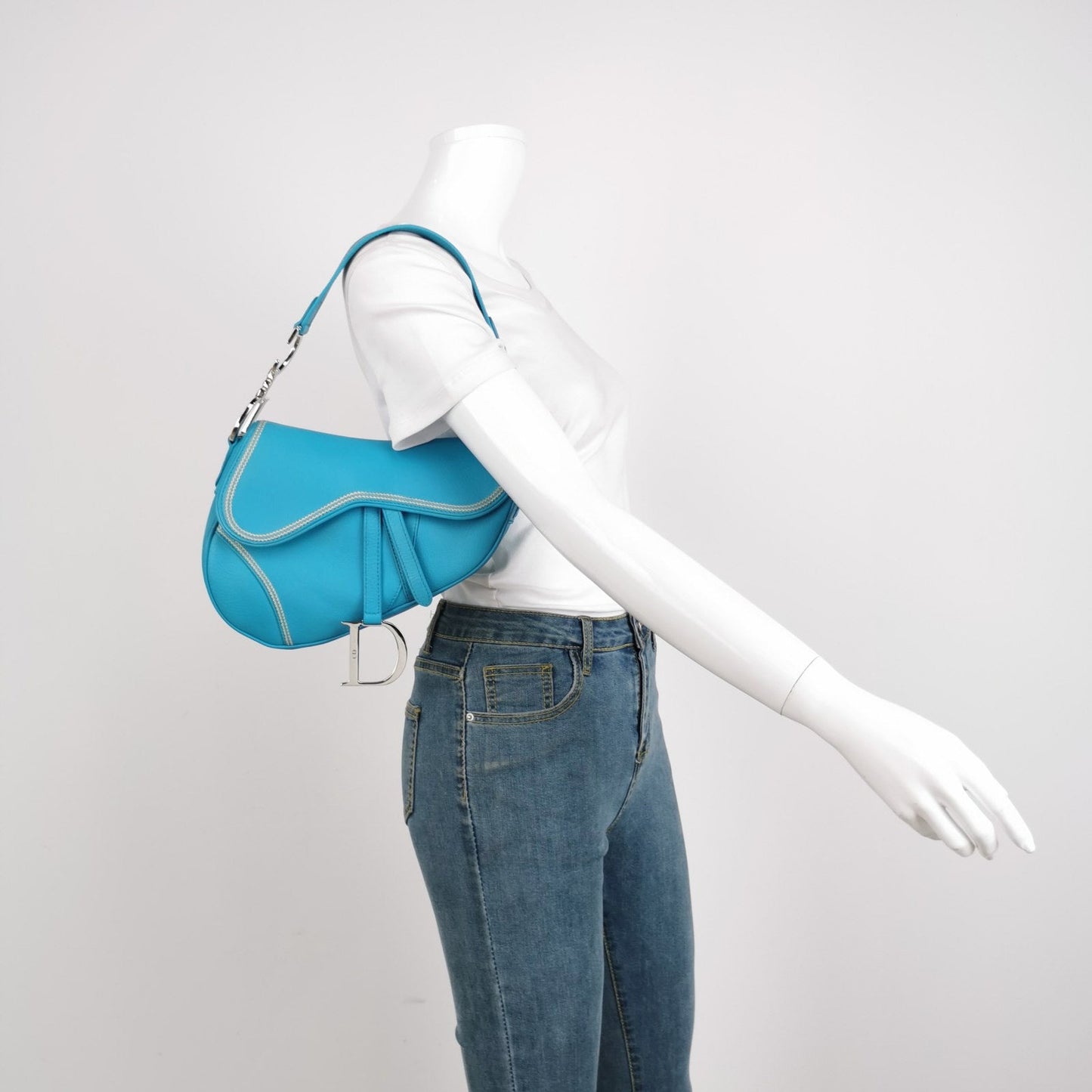 Dior Saddle Vintage Leather Baby Blue with Silver Hardware