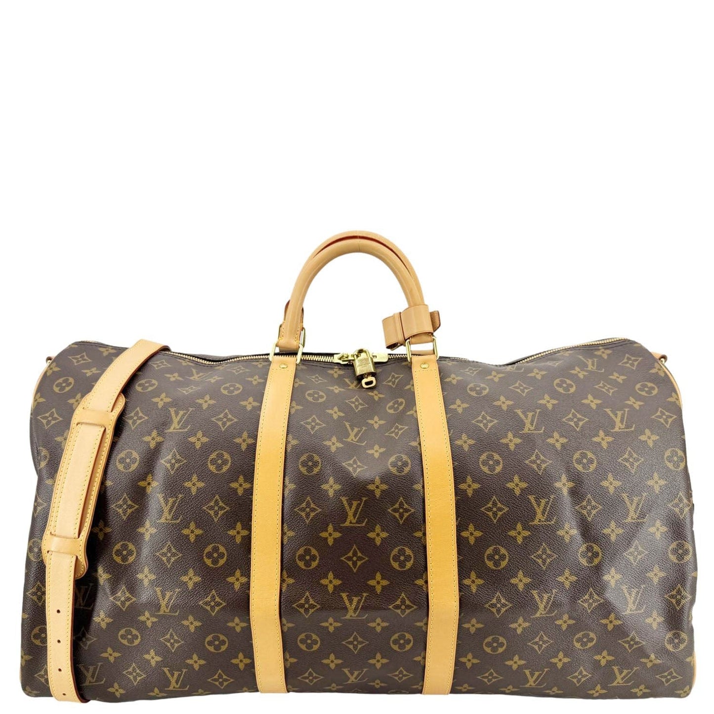 LOUIS VUITTON Keepall 60 Bandouliere Monogram Canvas Travel Bag Brown