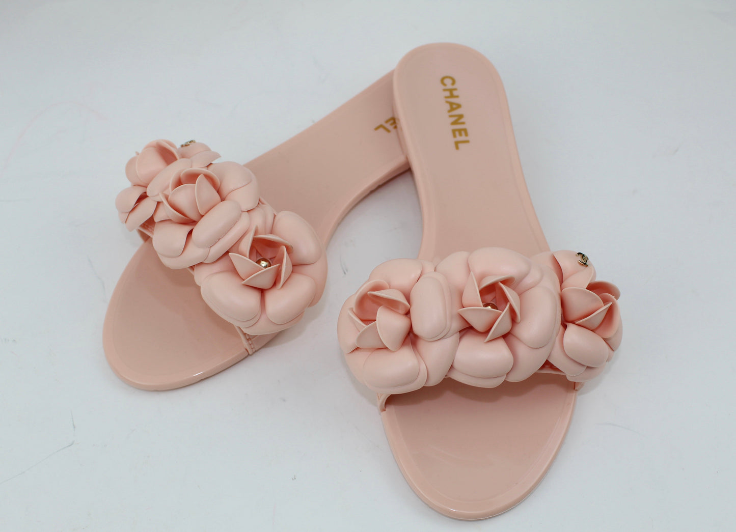 Chanel PVC Slides with Camellia Flowers