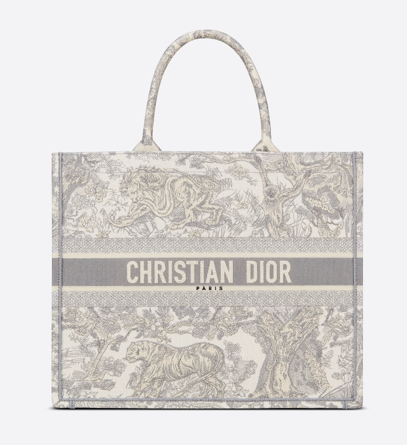 Dior Book Tote in Gray Toile de Jouy Embroidery