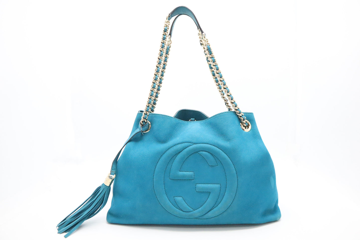 Gucci Soho Chain Shoulder Bag in Turquoise Nubuck