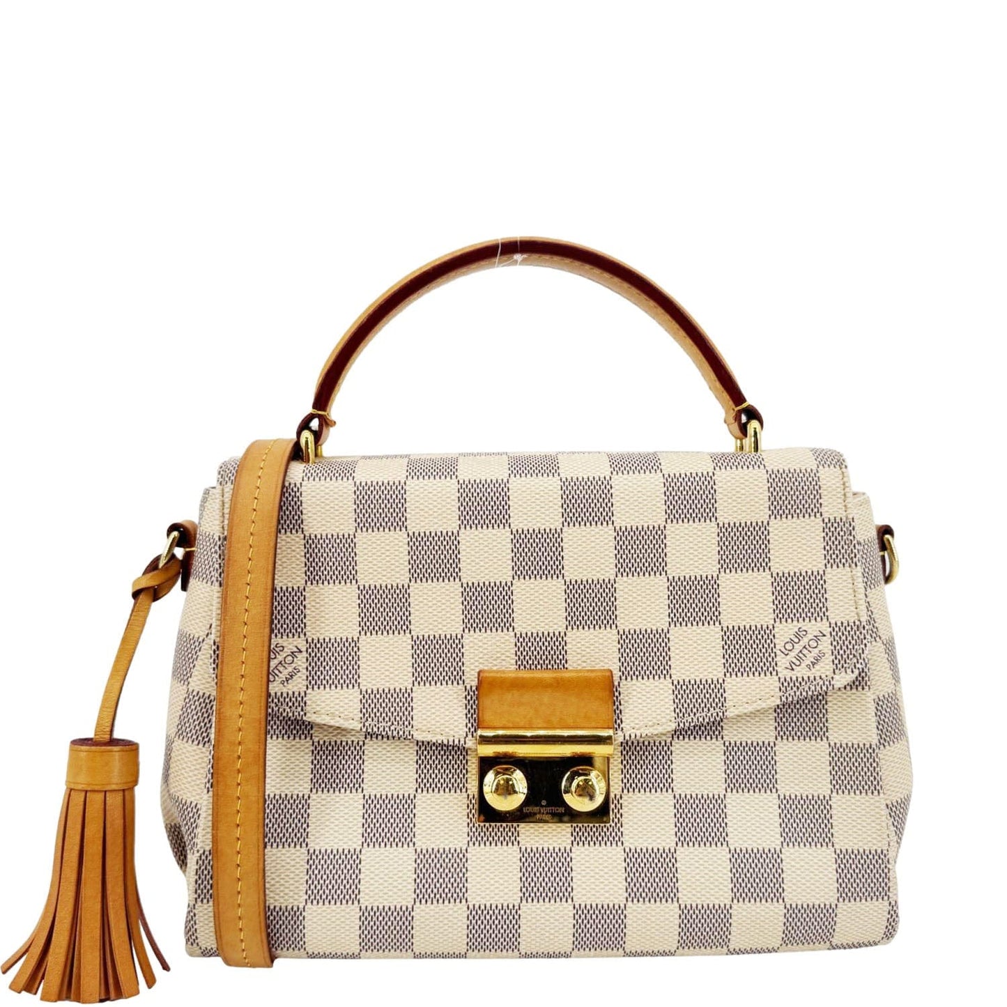 LOUIS VUITTON Croisette Damier Azur Satchel Crossbody Bag Rose Ballerine
