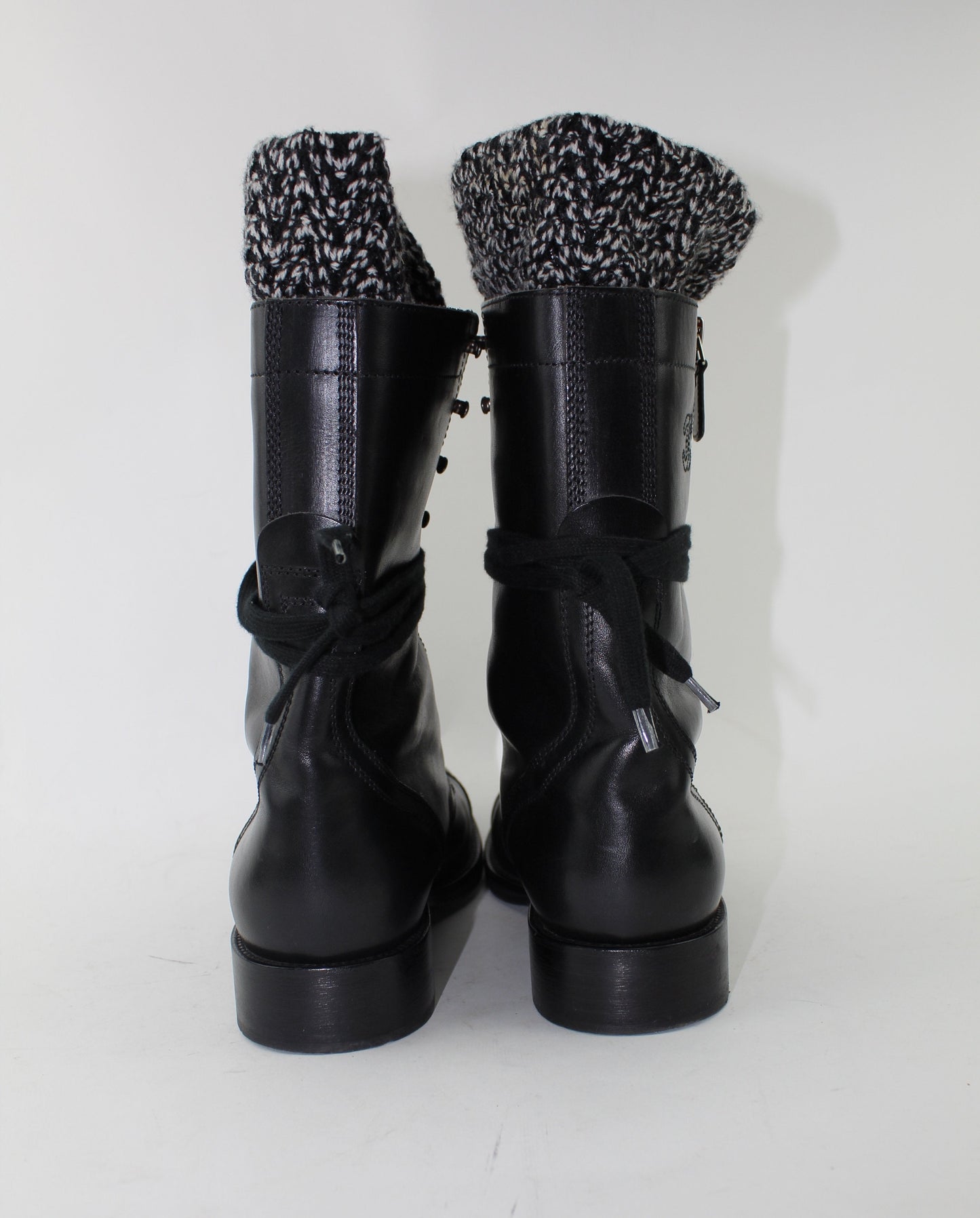 CHANEL CC SOCK COMBAT BOOTS